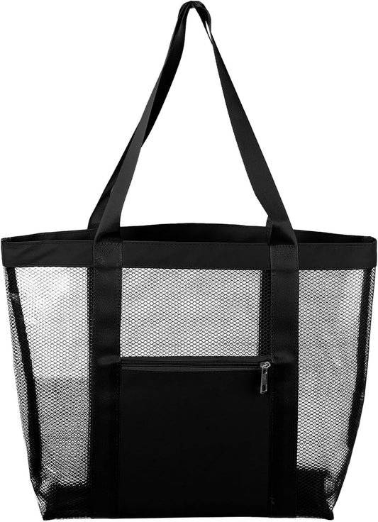 Mesh Beach Tote Bag, 1Pcs 13" x 4" x 13", Upgraded Beach Bags, PVC Waterproof Pool Bag for Beach Vacation and Travel Daily (Black)