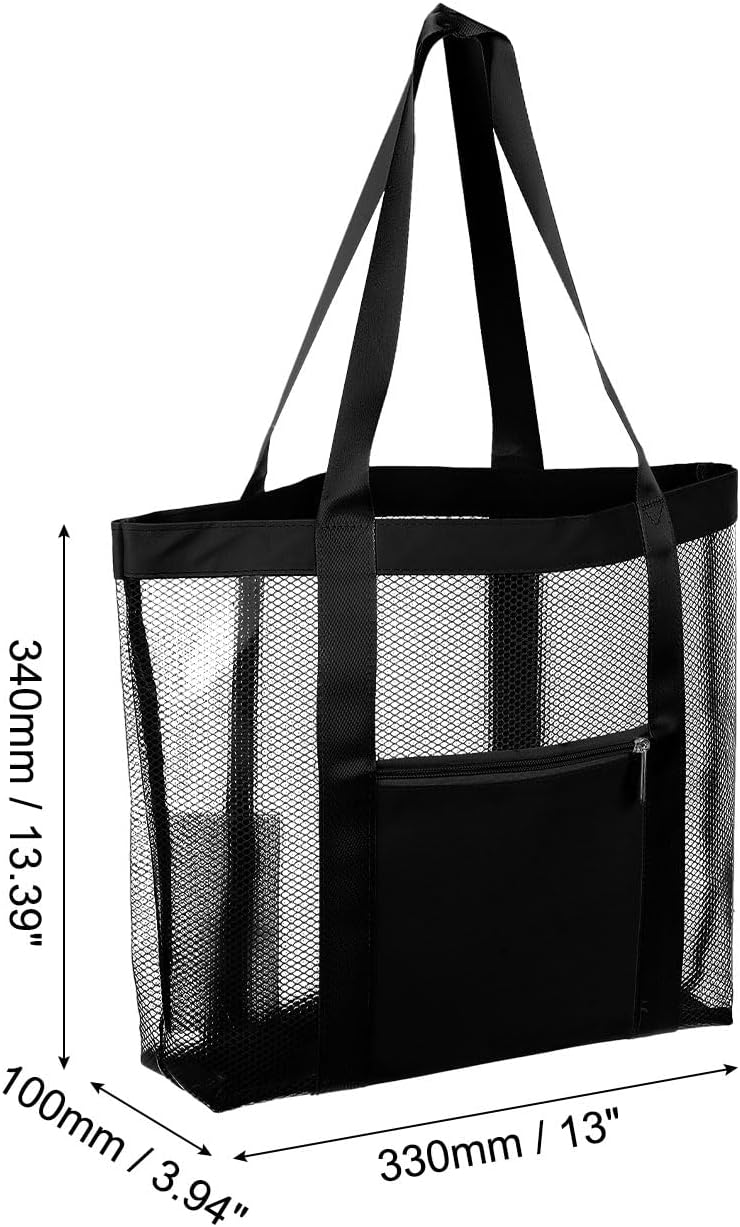 Mesh Beach Tote Bag, 1Pcs 13" x 4" x 13", Upgraded Beach Bags, PVC Waterproof Pool Bag for Beach Vacation and Travel Daily (Black)