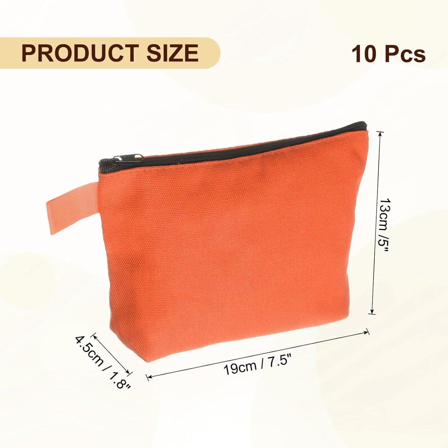 Canvas Makeup Bags, 10pcs Travel Cosmetic Bags Bulk, Multipurpose Plain Toiletry Zipper Pouches Blank DIY Craft Bags Pencil Bag for Women Teens, Orange(7.5 x 5 x 1.8inch)