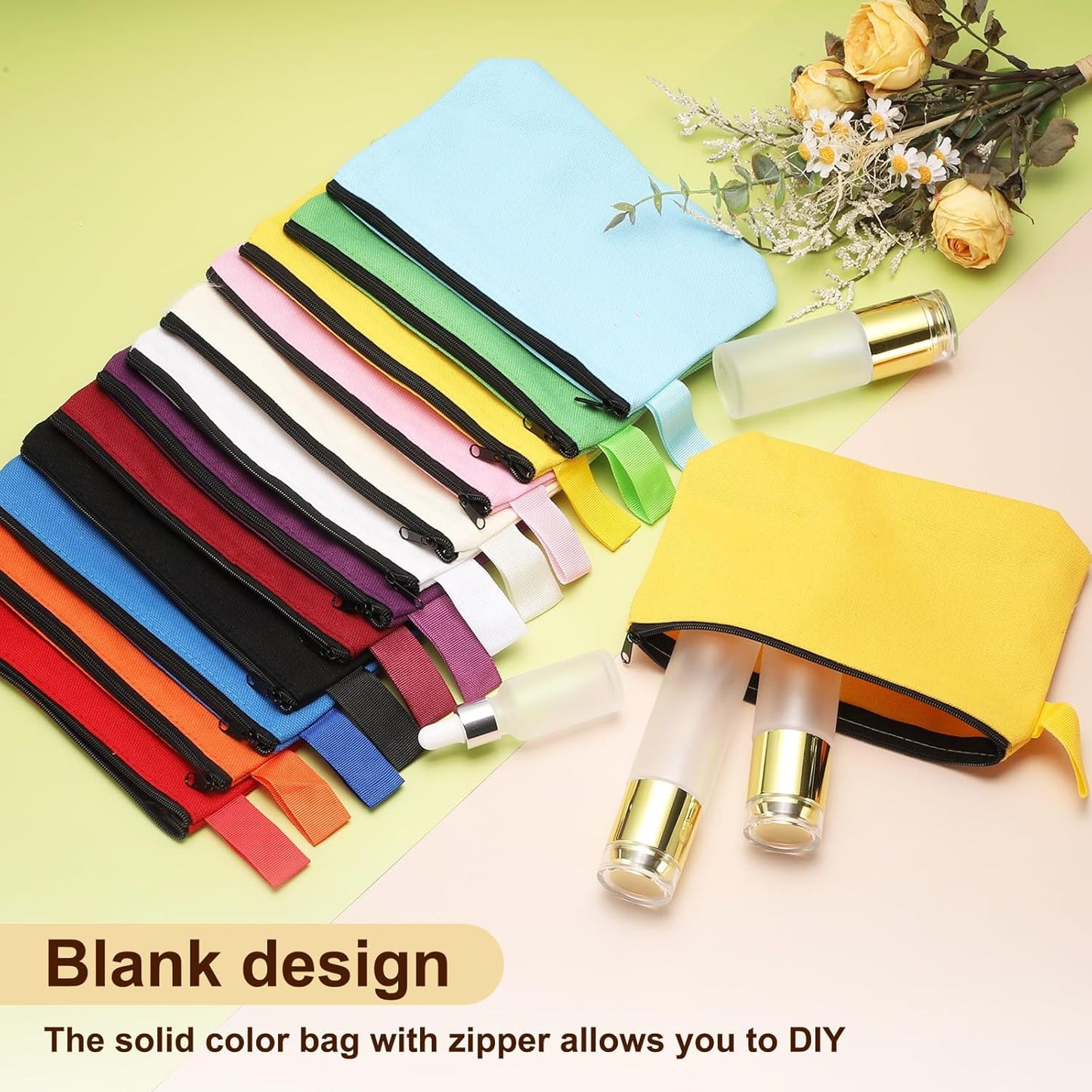 Canvas Makeup Bags, 10pcs Travel Cosmetic Bags Bulk, Multipurpose Plain Toiletry Zipper Pouches Blank DIY Craft Bags Pencil Bag for Women Teens, Orange(7.5 x 5 x 1.8inch)