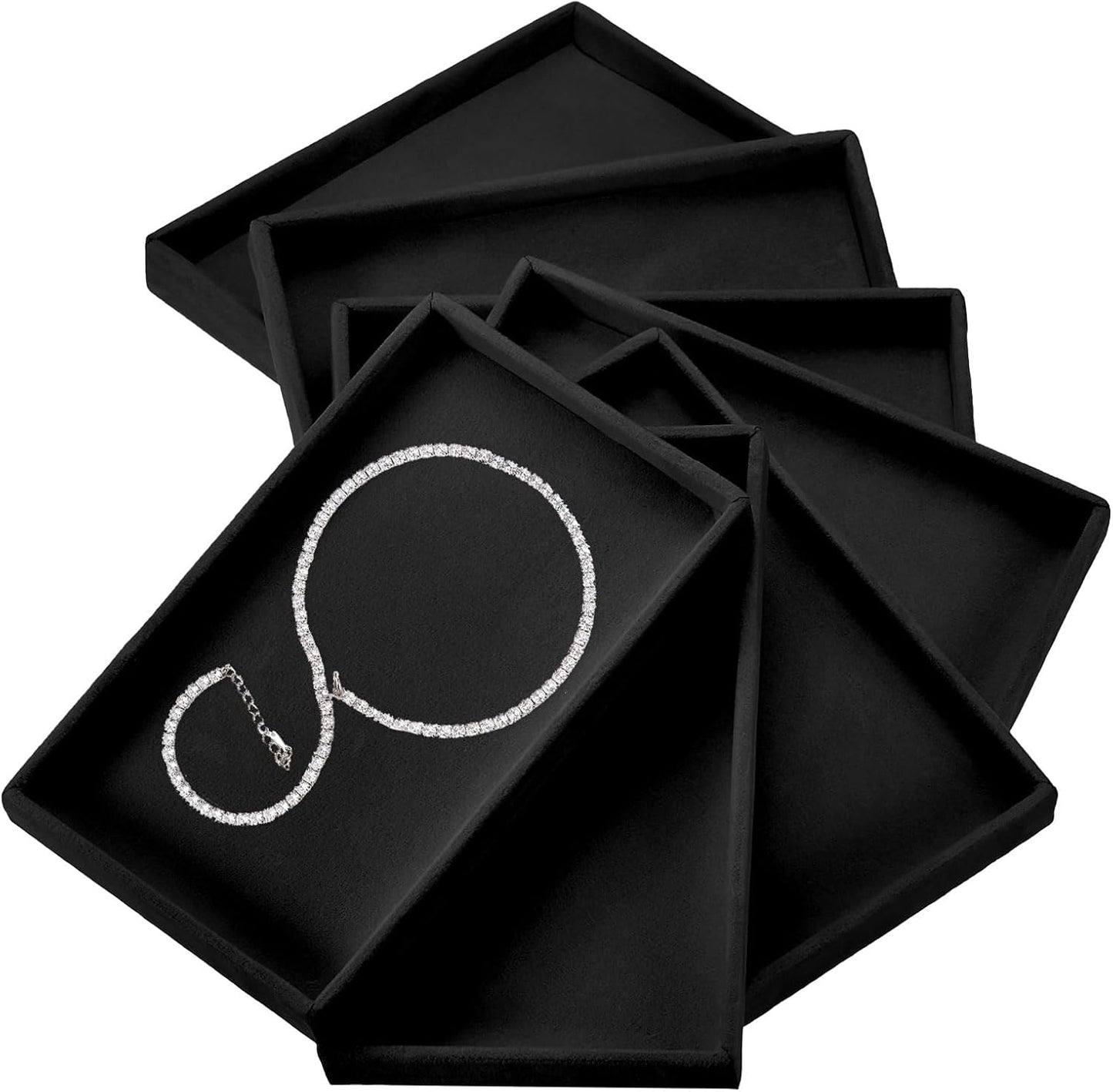 16PCS Jewelry Organizer Tray Stackable, Wooden Jewelry Containers Velvet Drawer Organizer Inserts Holder for Earrings Necklaces Rings Bracelet (8.5" x 5.1" x 1" Black)