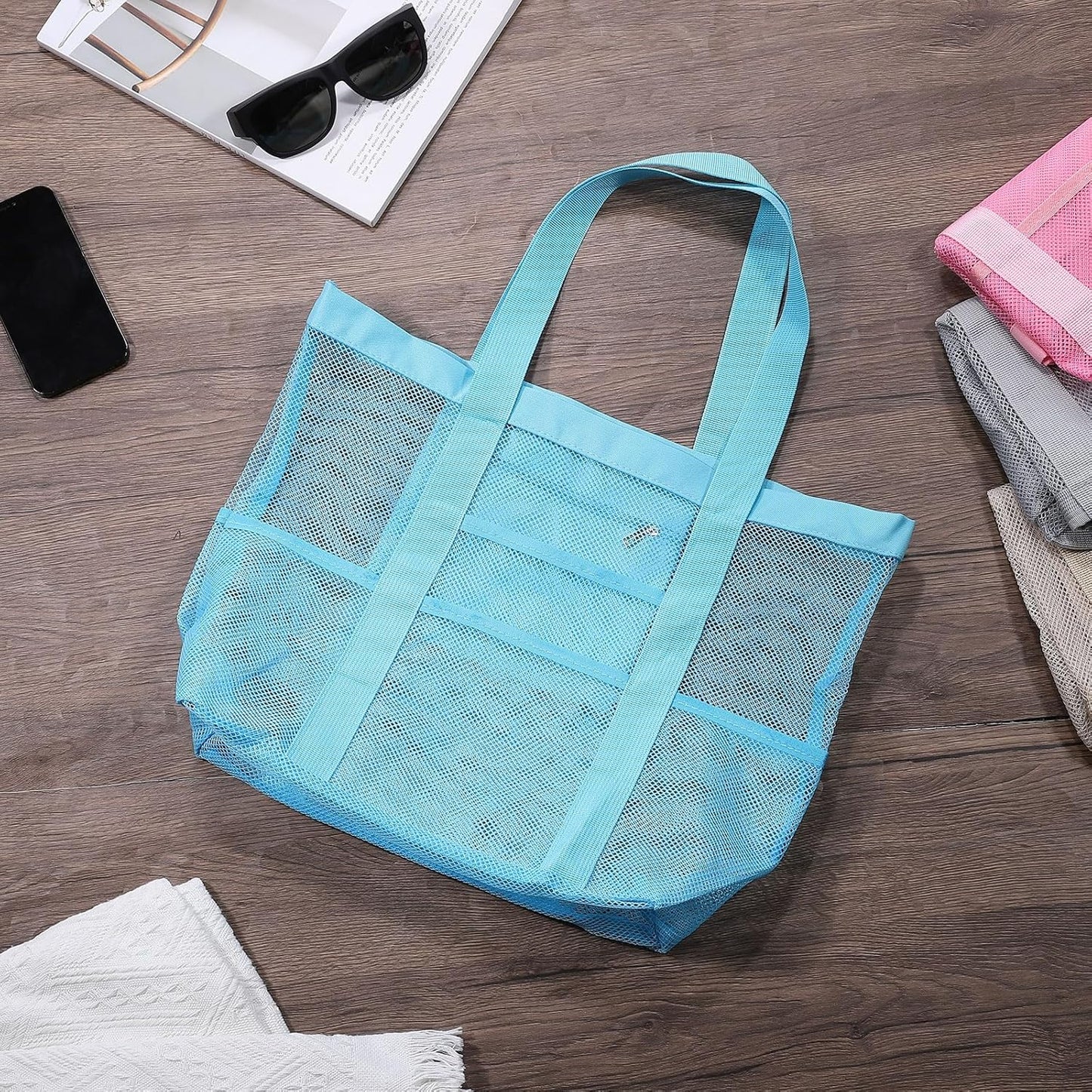 Mesh Beach Tote Bag, Upgraded Beach Towel Bags, Pool Bag for Vacation Travel Daily