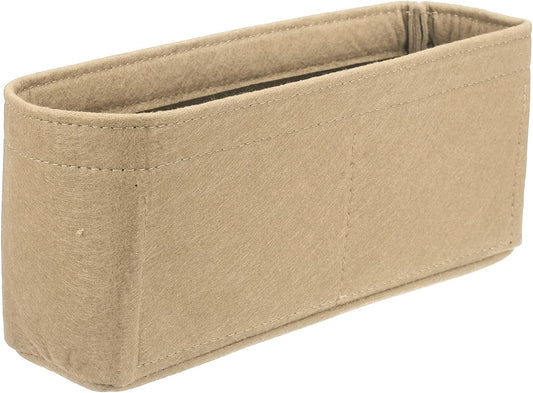 Purse Organizer Insert, Felt Portable Handbag Shaper Multiple Compartments Liner Pouch for Handbag Purse Tote Bag, 9.5" x 2.4" x 4.3", Beige