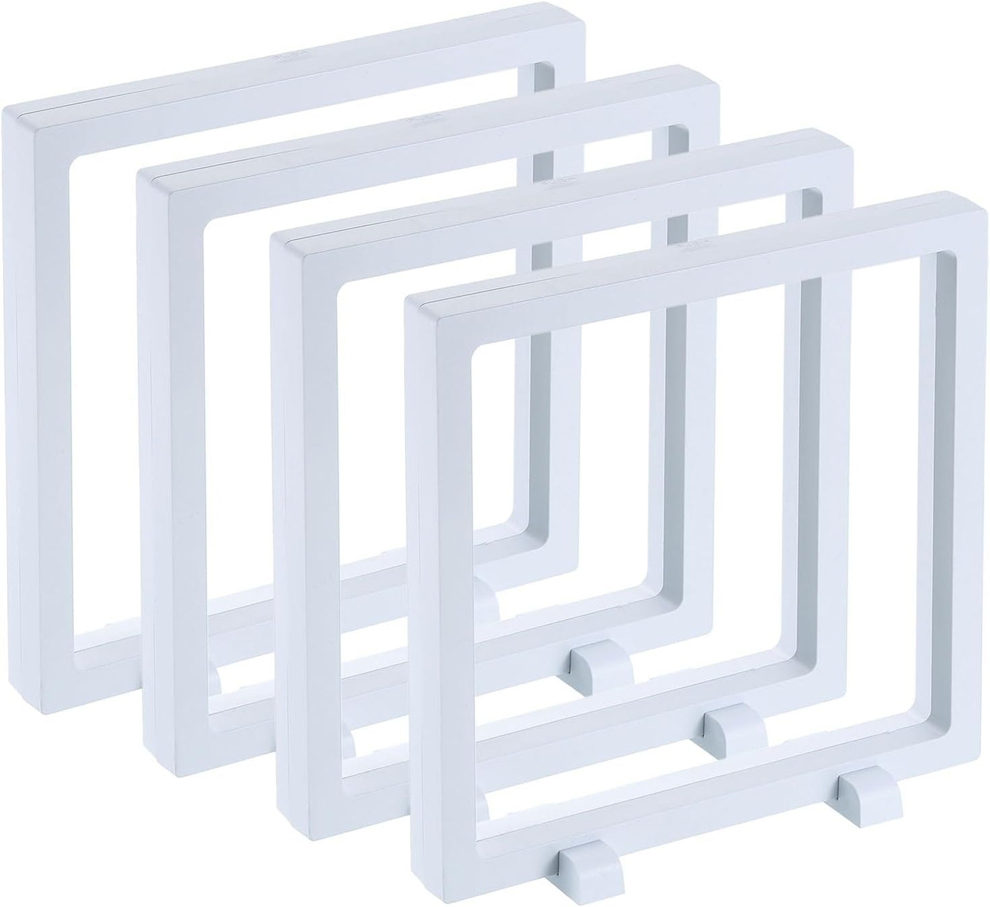 4 Pcs 3D Floating Display Case, 7.1 x 7.1 x 0.8 Inch Floating Frame Display Holder Stand, Transparent PE Jewelry Storage Box, White