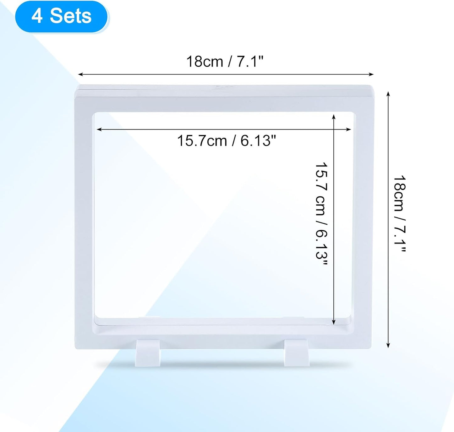4 Pcs 3D Floating Display Case, 7.1 x 7.1 x 0.8 Inch Floating Frame Display Holder Stand, Transparent PE Jewelry Storage Box, White