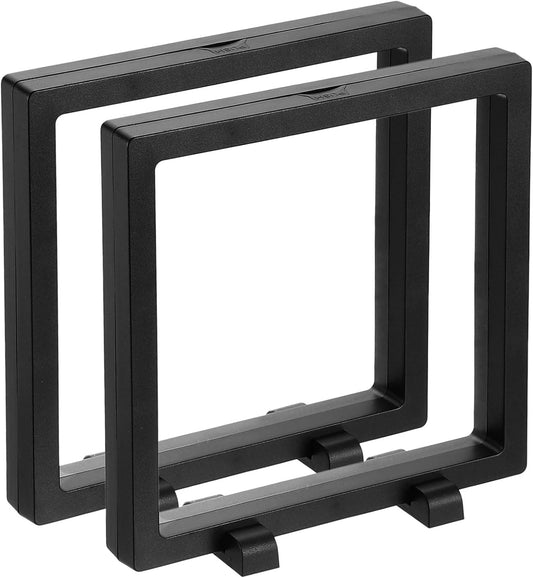 2 Pcs 3D Floating Display Case, 6.3 x 6.3 x 0.8 Inch Floating Frame Display Holder Stand, Transparent PE Jewelry Storage Box, Black