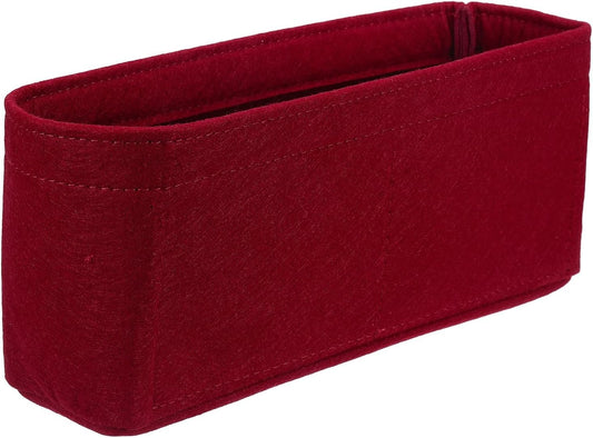 Purse Organizer Insert, Felt Portable Handbag Shaper Multiple Compartments Liner Pouch for Handbag Purse Tote Bag, 9.5" x 2.4" x 4.3", Burgundy