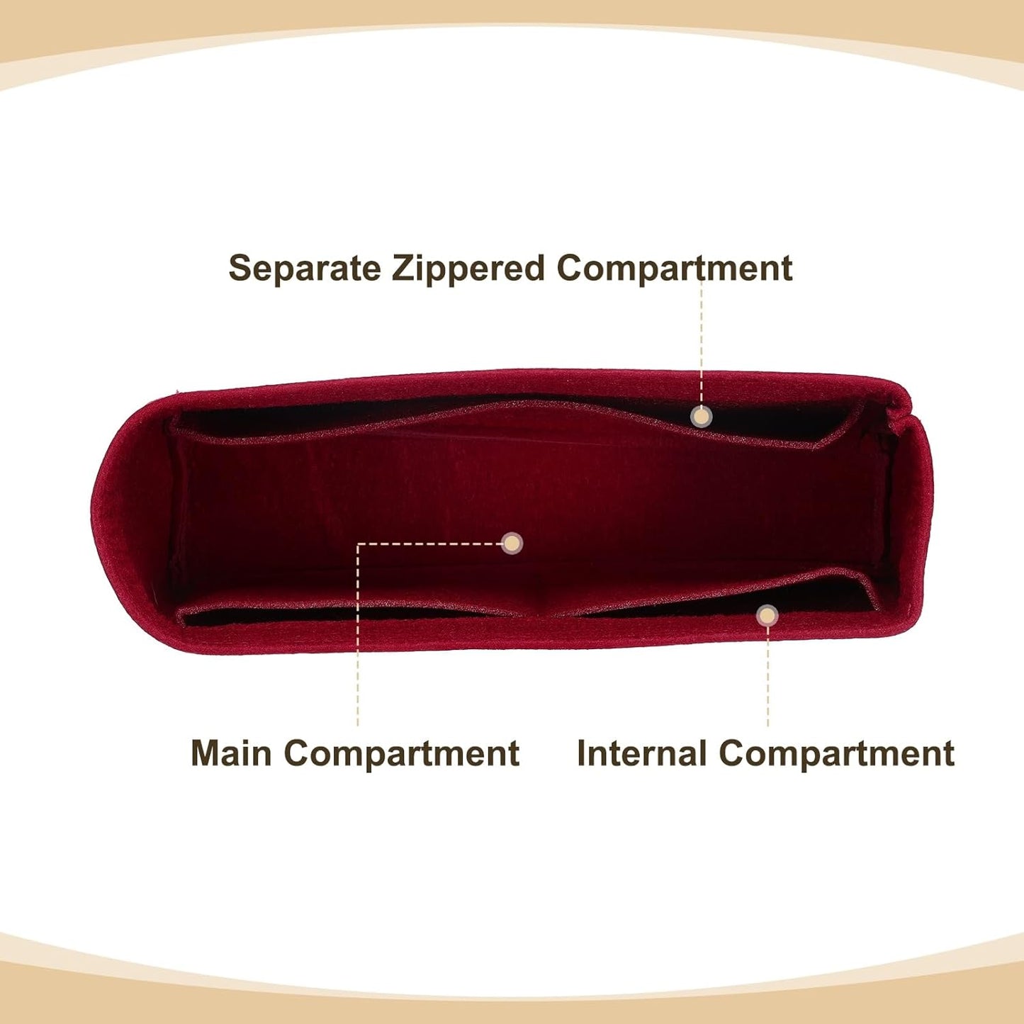 Purse Organizer Insert, Felt Portable Handbag Shaper Multiple Compartments Liner Pouch for Handbag Purse Tote Bag, 9.5" x 2.4" x 4.3", Burgundy
