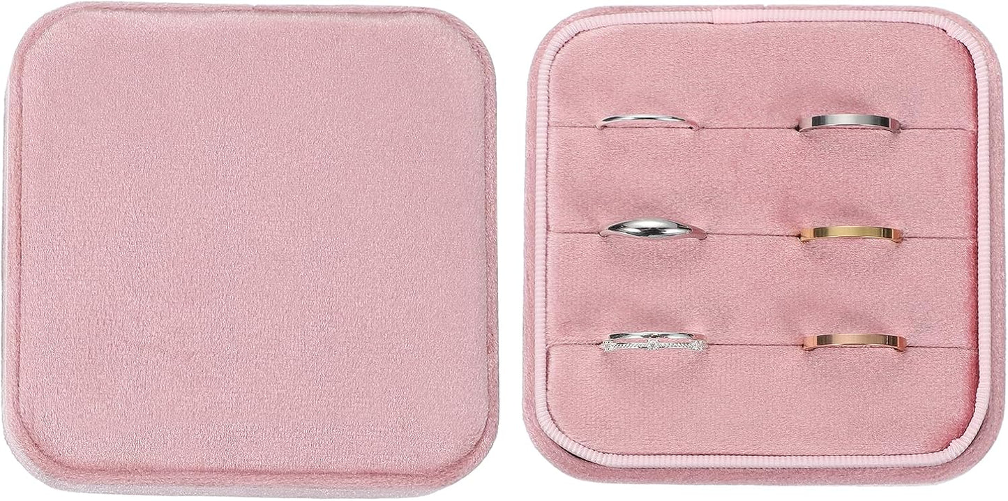 Large Ring Box, Velvet 3 Slot Ring Tray Boxes Rings Holder Display Jewelry Tray Small Jewelry Organizer for Engagement Proposal Wedding Day, Pink