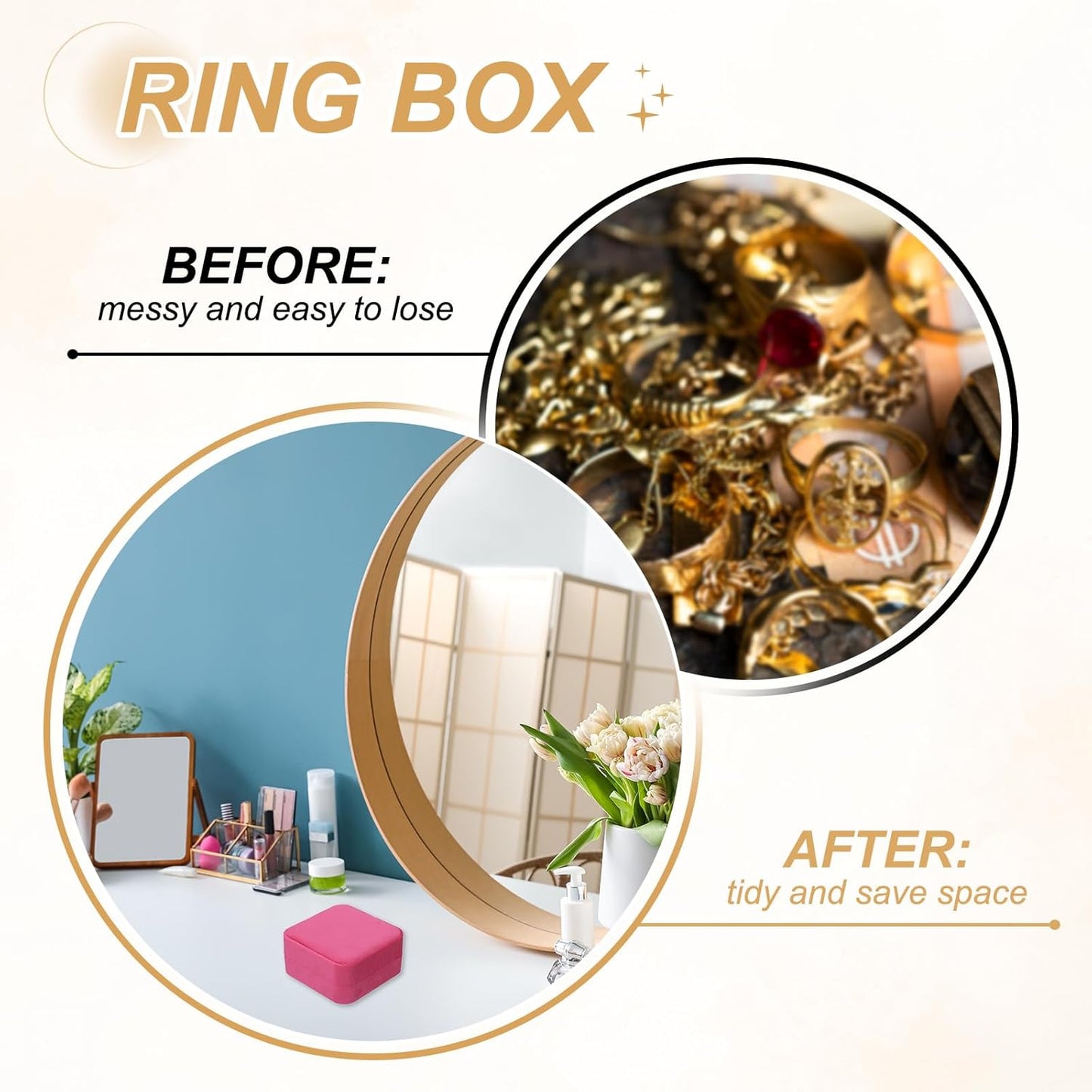 Large Ring Box, Velvet 3 Slot Ring Tray Boxes Rings Holder Display Jewelry Tray Small Jewelry Organizer for Engagement Proposal Wedding Day, Pink
