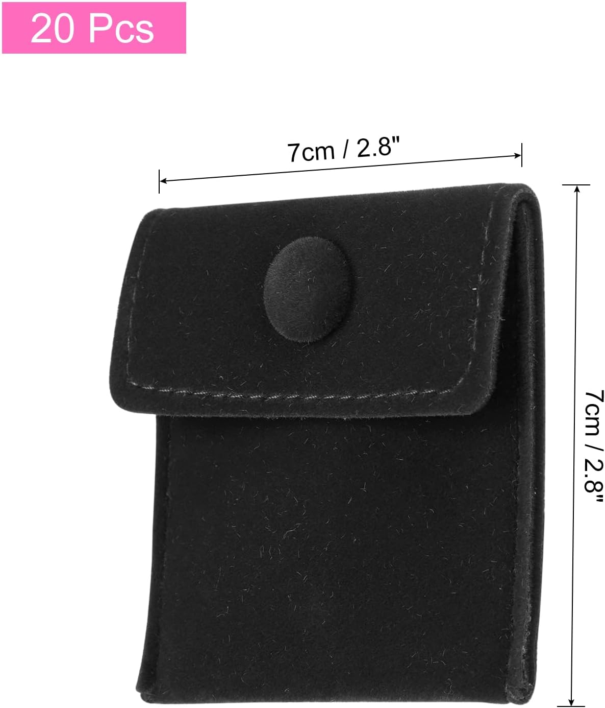 20 Pcs Velvet Jewelry Pouches with Snap Button 2.8x2.8 Inches, Soft Jewelry Pouches Storage Bags Small Velvet Gift Bags for Rings Necklace Bracelet Earring Watch, Black