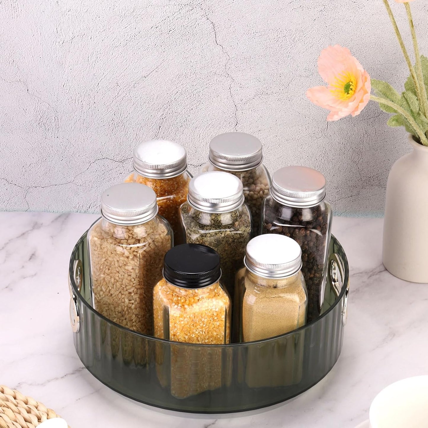 Lazy Susan Organizer, 8.7" Lazy Susan Turntable Organizer with Handle for Kitchen, Home, Office, Closet, Classroom, Laundry Room Organization, Green