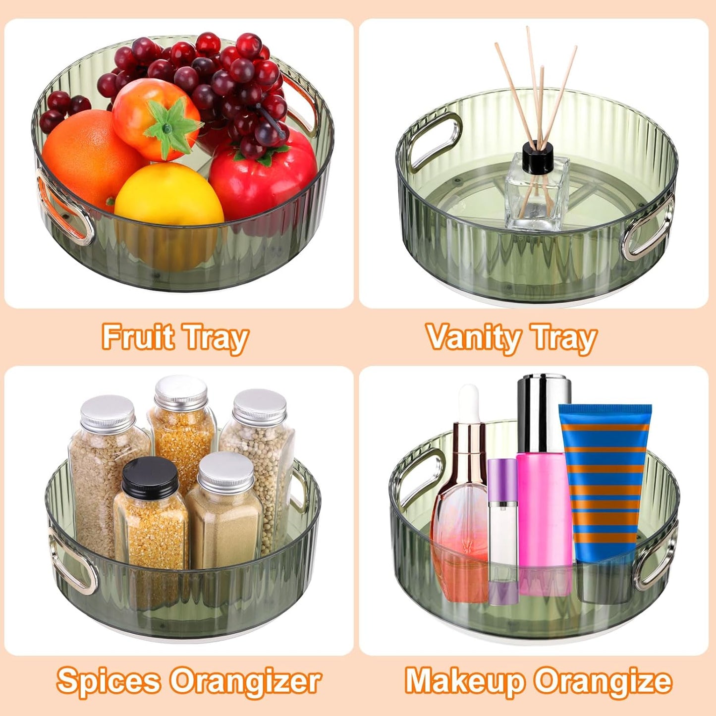 Lazy Susan Organizer, 8.7" Lazy Susan Turntable Organizer with Handle for Kitchen, Home, Office, Closet, Classroom, Laundry Room Organization, Green