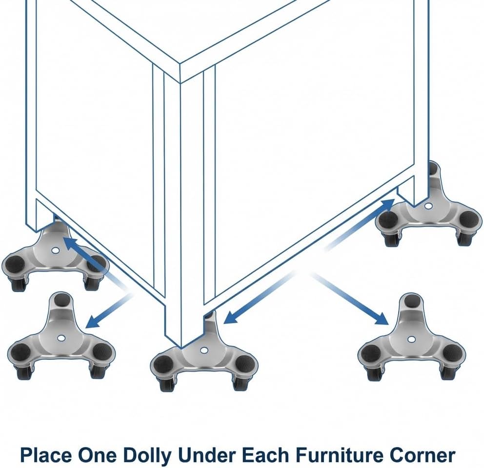 4 pcs 6" Steel Tri-Dolly, 200 lbs Load Capacity, for Moving Furniture & Appliances, Swivel Caster Easy Tool