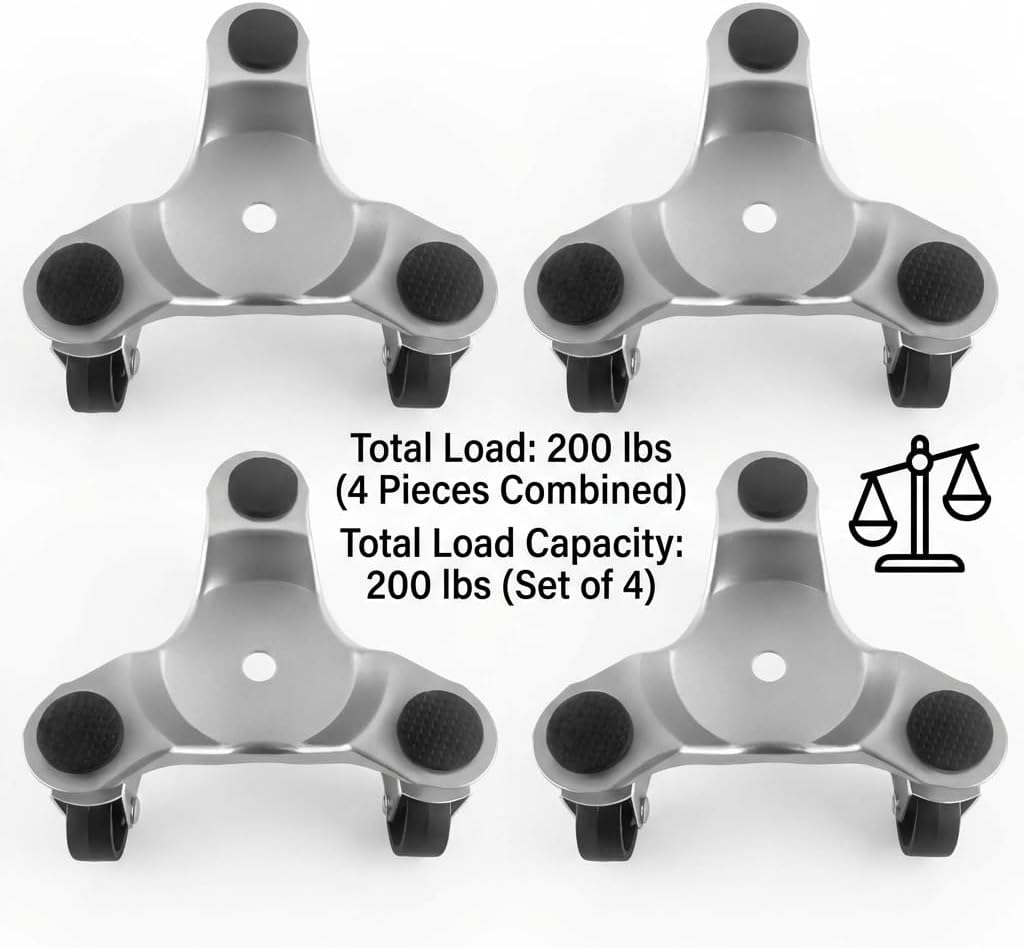 4 pcs 6" Steel Tri-Dolly, 200 lbs Load Capacity, for Moving Furniture & Appliances, Swivel Caster Easy Tool