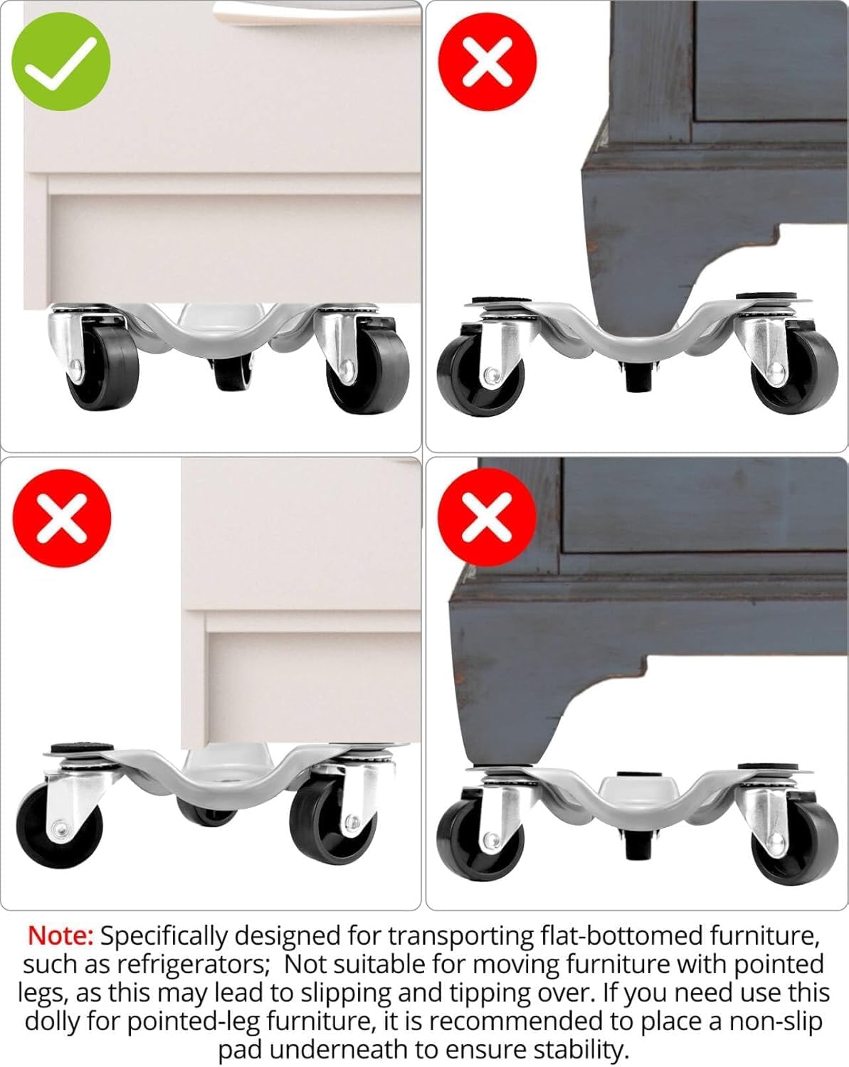 4 pcs 6" Steel Tri-Dolly, 200 lbs Load Capacity, for Moving Furniture & Appliances, Swivel Caster Easy Tool