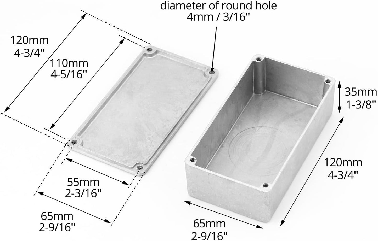 125B/1590N1 Aluminium Stomp Box Enclosures, 122 x 66 x 39.5 mm, Unfinished DIY Guitar Pedal Cases with Screws and Rubber Mats, 3 Pcs