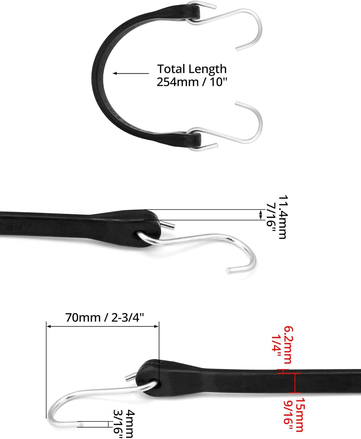 10" Tarp Straps for Flatbed Trailers, Adjustable Tarp Straps, 20 Pack Rubber Bungee Cord Tie-Downs with Hooks for Securing Tarps, Canvases, Cargo