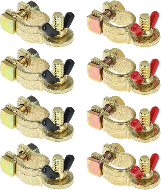 Brass Marine Grade Battery Terminal Top Post, 4 Pairs Battery Terminal Connectors, Battery Terminal Clamps for Boat Car RV, Fit All Standard Top of Post Batteries, 4 Positive + 4 Negative