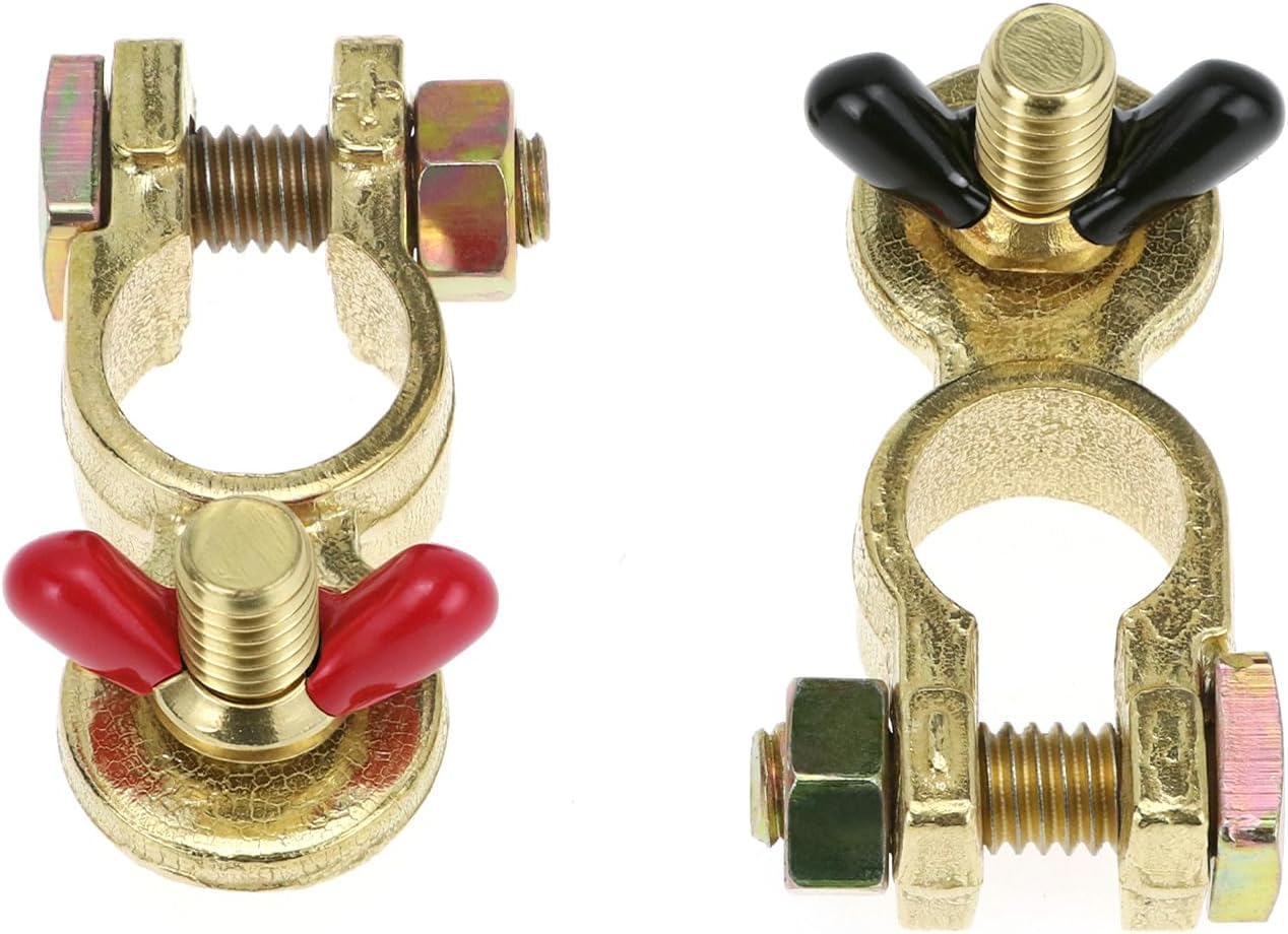 Brass Marine Grade Battery Terminal Top Post, 8 Pairs Battery Terminal Connectors, Battery Terminal Clamps for Boat Car RV, Fit All Standard Top of Post Batteries, 8 Positive + 8 Negative