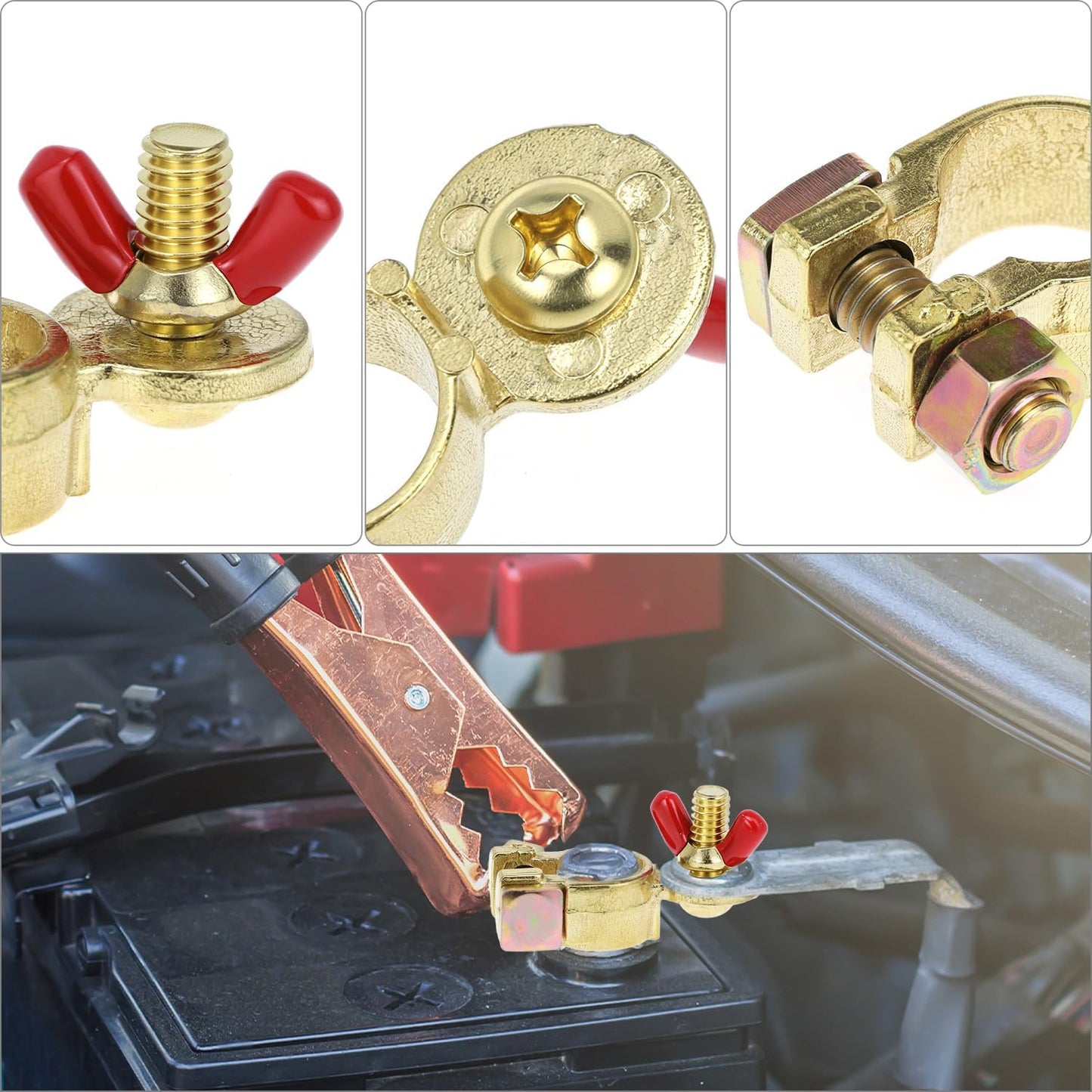 Brass Marine Grade Battery Terminal Top Post, 8 Pairs Battery Terminal Connectors, Battery Terminal Clamps for Boat Car RV, Fit All Standard Top of Post Batteries, 8 Positive + 8 Negative