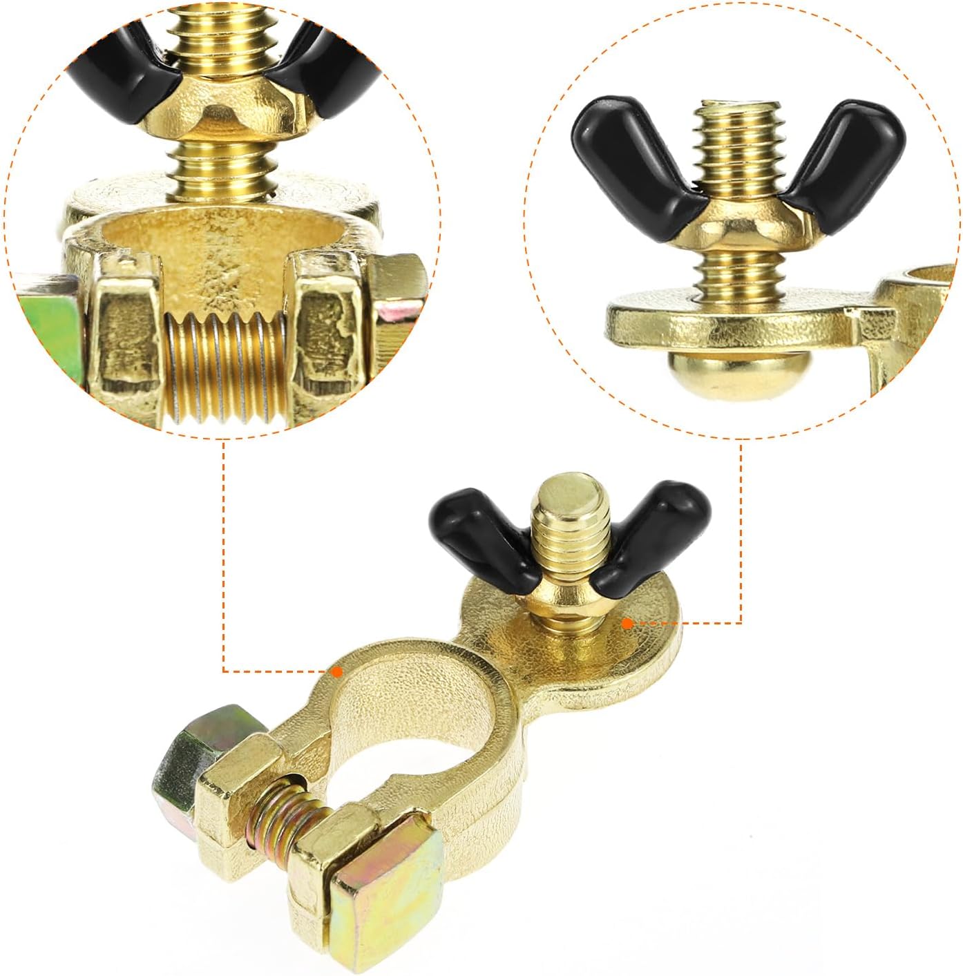 Brass Marine Grade Battery Terminal Top Post, 8 Pairs Battery Terminal Connectors, Battery Terminal Clamps for Boat Car RV, Fit All Standard Top of Post Batteries, 8 Positive + 8 Negative
