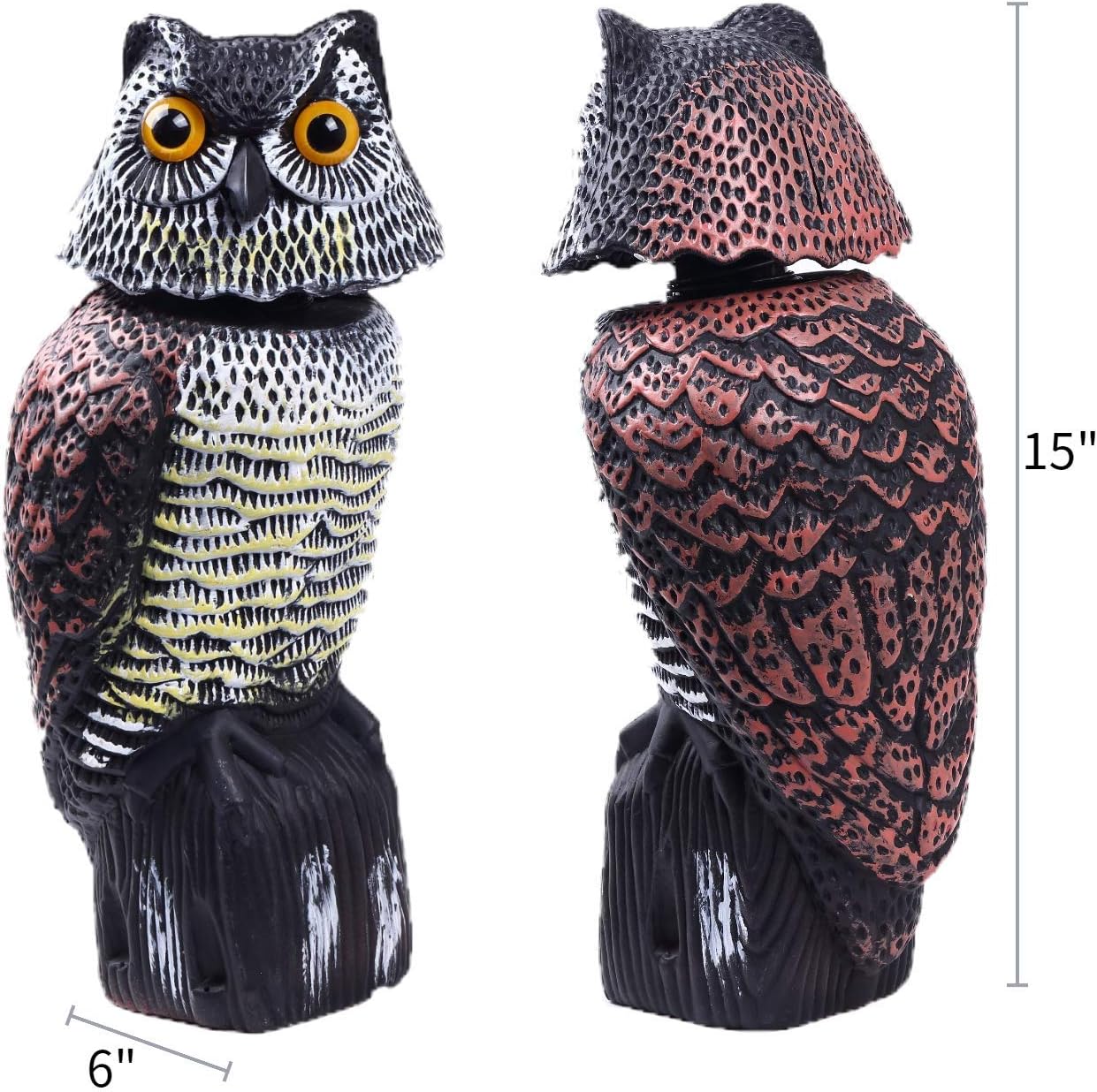 Owl Decoys to Scare Birds Away with Rotating Head,Natural Enemy Bird Deterrent Realistic Eyes & Waterproof Shape Fake Owl Scarecrow Bird Control