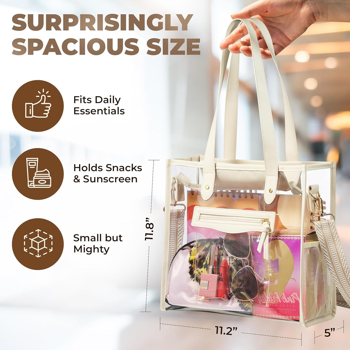 Clear Bag for Stadium Events - Large Transparent Tote - Clear Purse for Women, Work, Beach & Shopping
