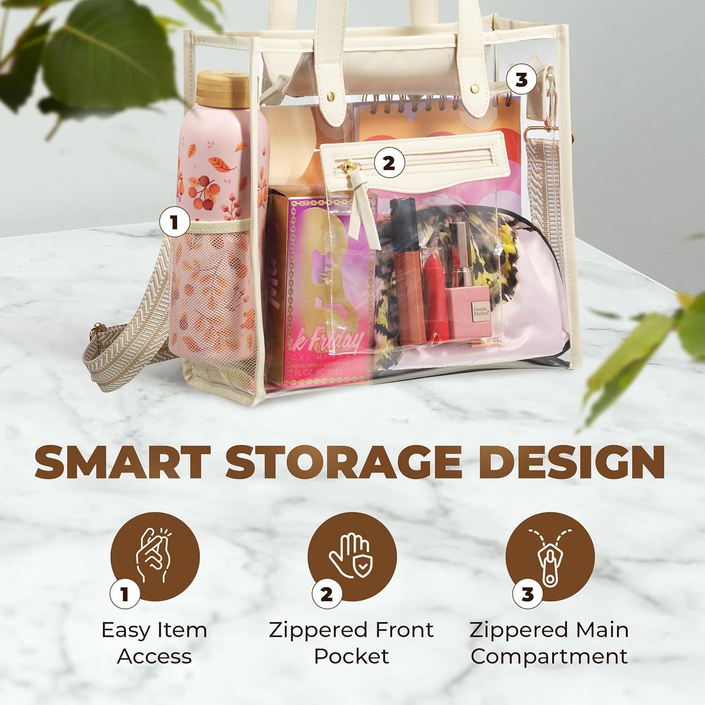 Clear Bag for Stadium Events - Large Transparent Tote - Clear Purse for Women, Work, Beach & Shopping