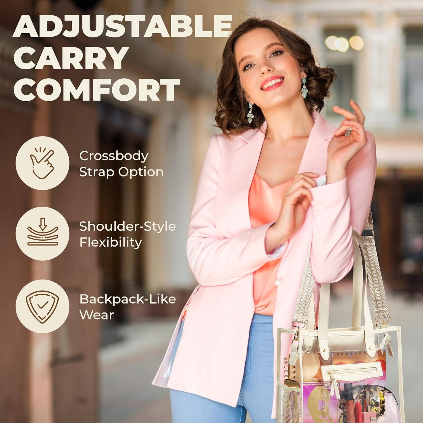 Clear Bag for Stadium Events - Large Transparent Tote - Clear Purse for Women, Work, Beach & Shopping