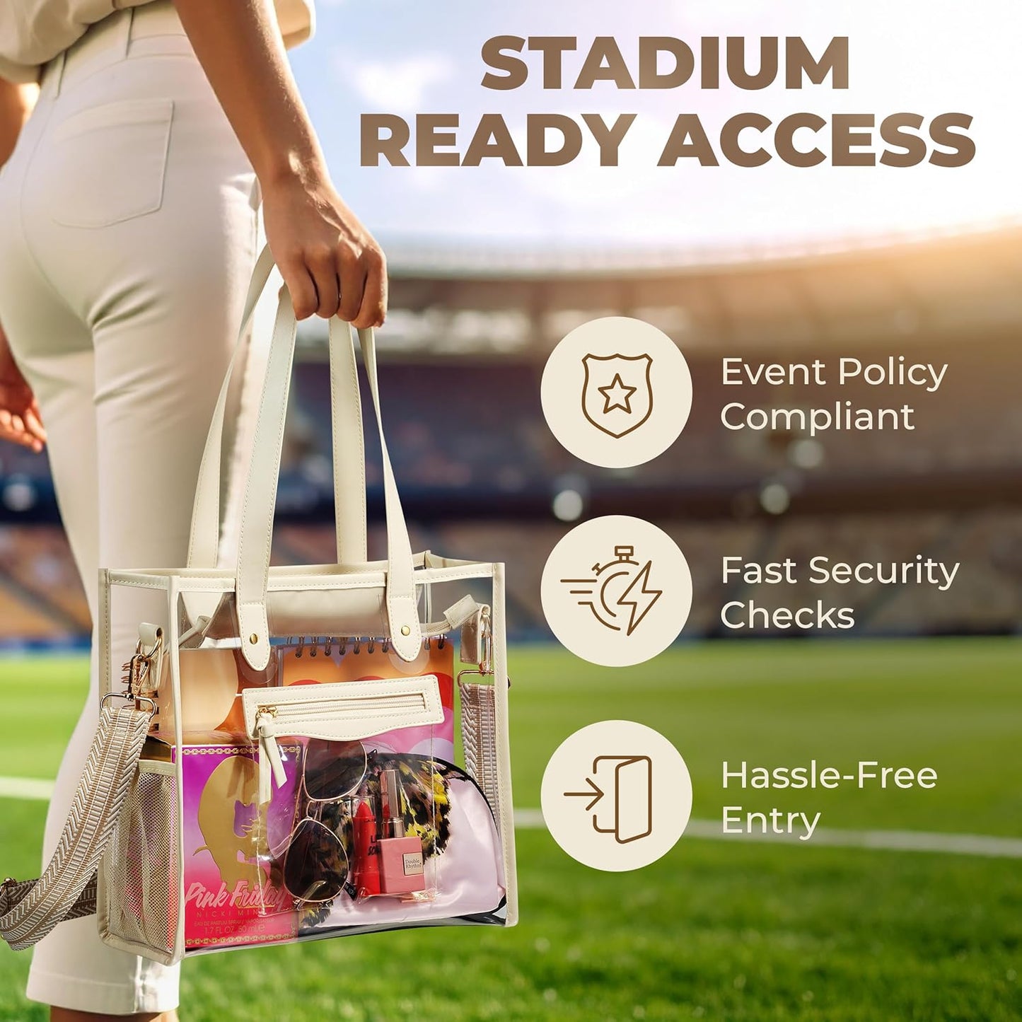 Clear Bag for Stadium Events - Large Transparent Tote - Clear Purse for Women, Work, Beach & Shopping