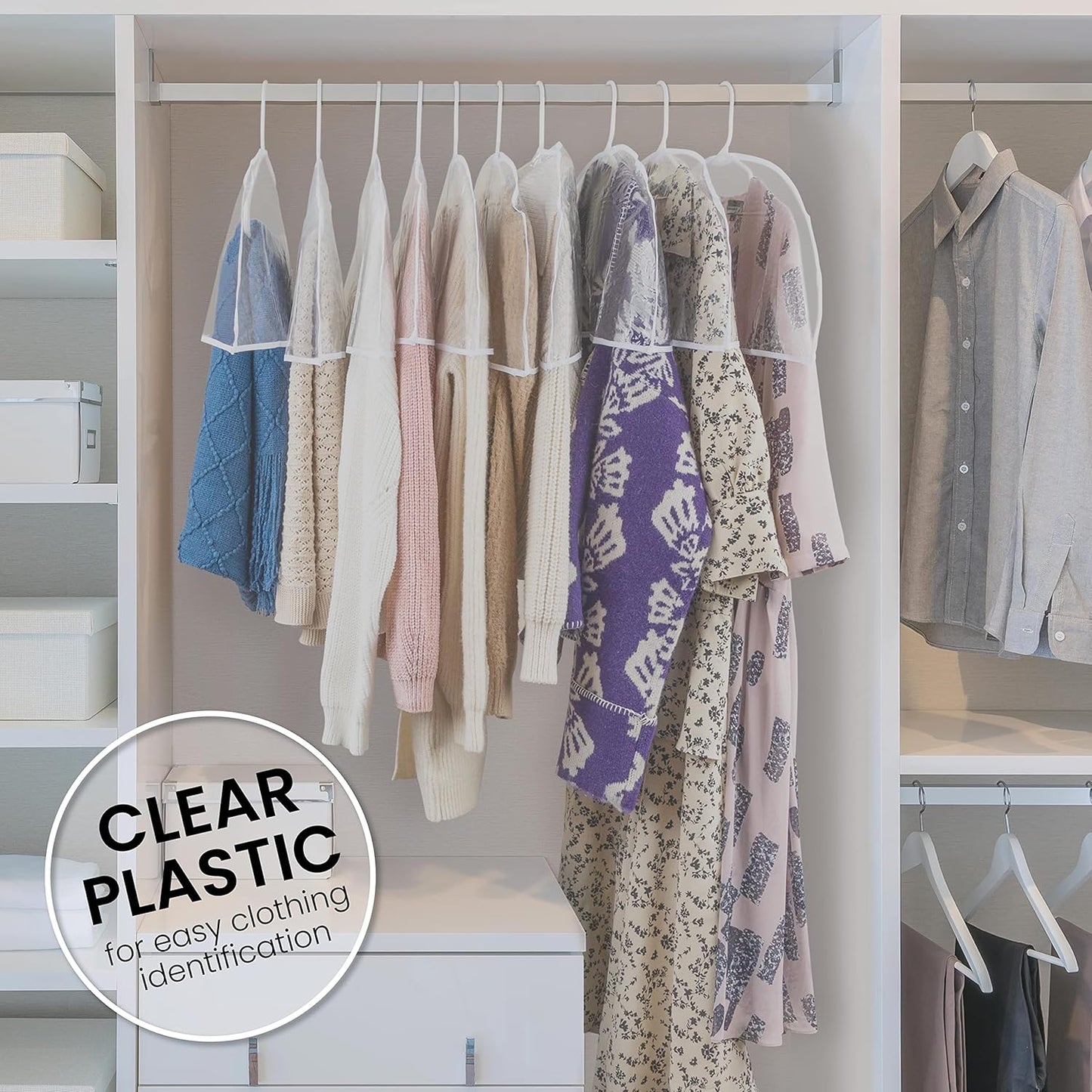 Clear Vinyl Shoulder Covers - Set of 16 Garment Protectors Keep your Suits, Dresses, Blouses, & Dust Free - Protect and Store your Clothing while In and Out of Season