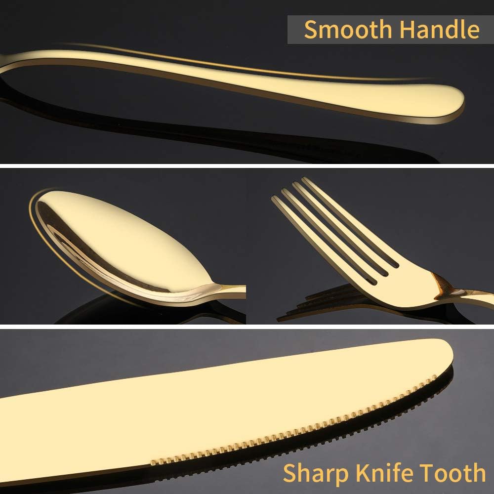 Gold Silverware Set, 20 Piece Golden Cutlery Set Service for 4, Stainless Steel Flatware Set Include Spoons Forks Knives Tableware Utensil Set for Kitchen Home Restaurant, Shiny Gold Polished