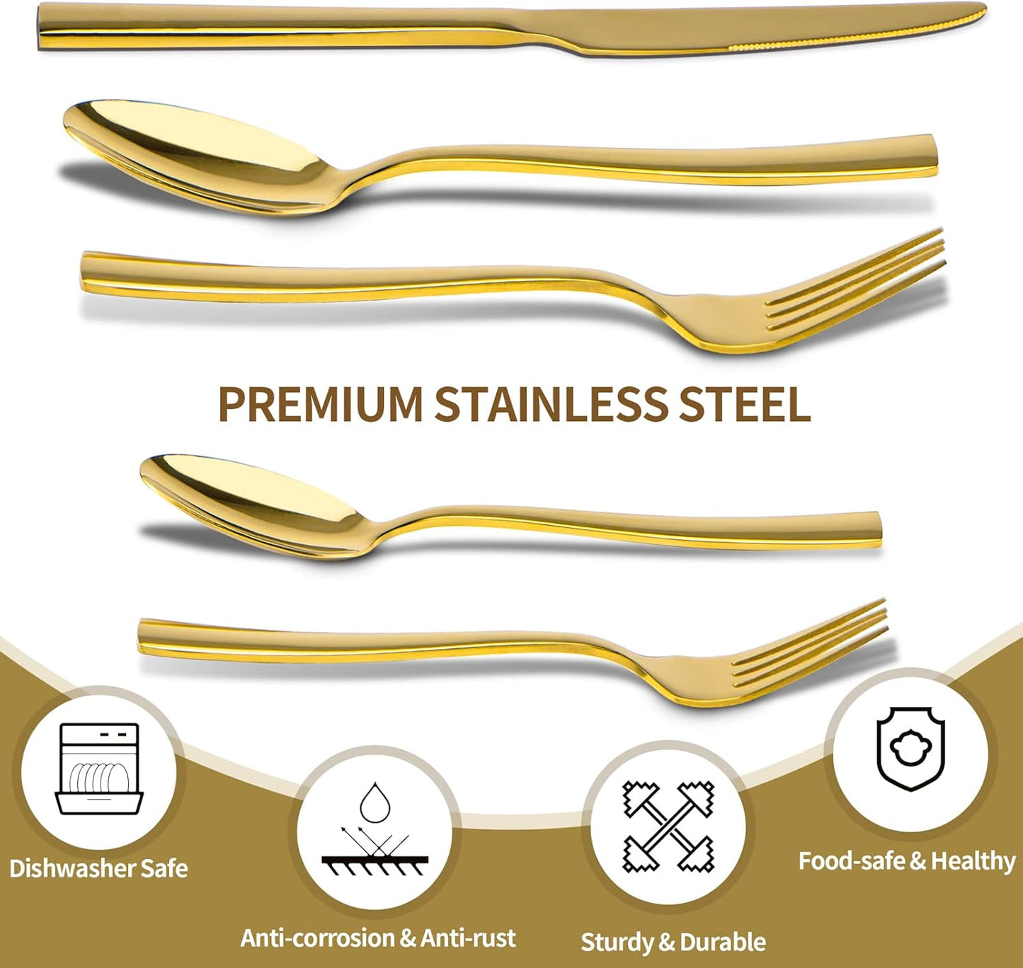 Gold Silverware Set,  40 Piece Stainless Steel Flatware Cutlery Set Service for 8 Luxury Square Tableware Thick Knife Fork Spoon for Home Kitchen Restaurant Wedding, Mirror Polished