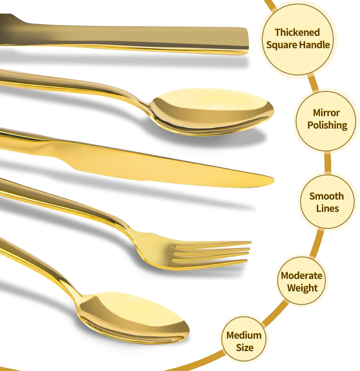 Gold Silverware Set,  40 Piece Stainless Steel Flatware Cutlery Set Service for 8 Luxury Square Tableware Thick Knife Fork Spoon for Home Kitchen Restaurant Wedding, Mirror Polished