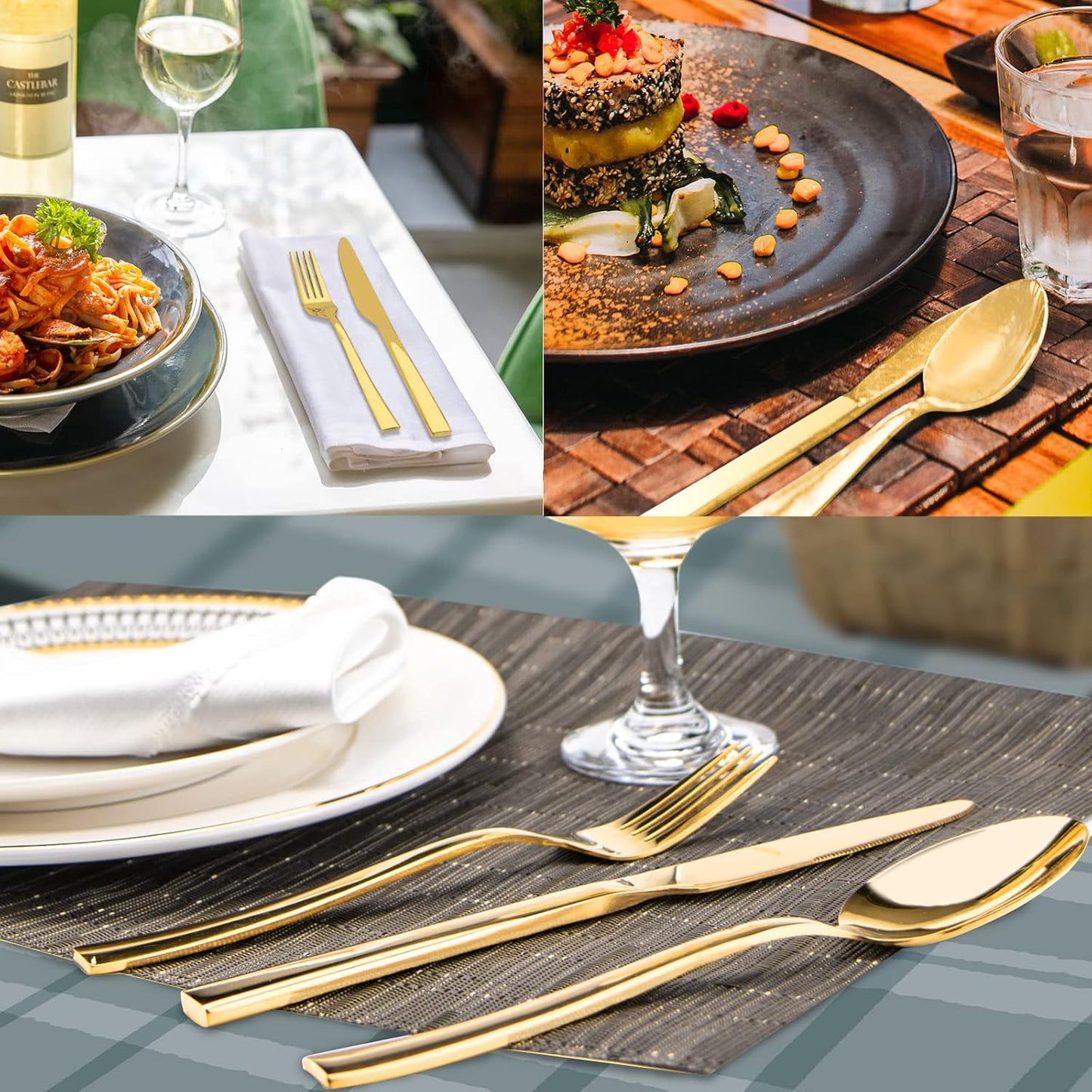 Gold Silverware Set,  40 Piece Stainless Steel Flatware Cutlery Set Service for 8 Luxury Square Tableware Thick Knife Fork Spoon for Home Kitchen Restaurant Wedding, Mirror Polished