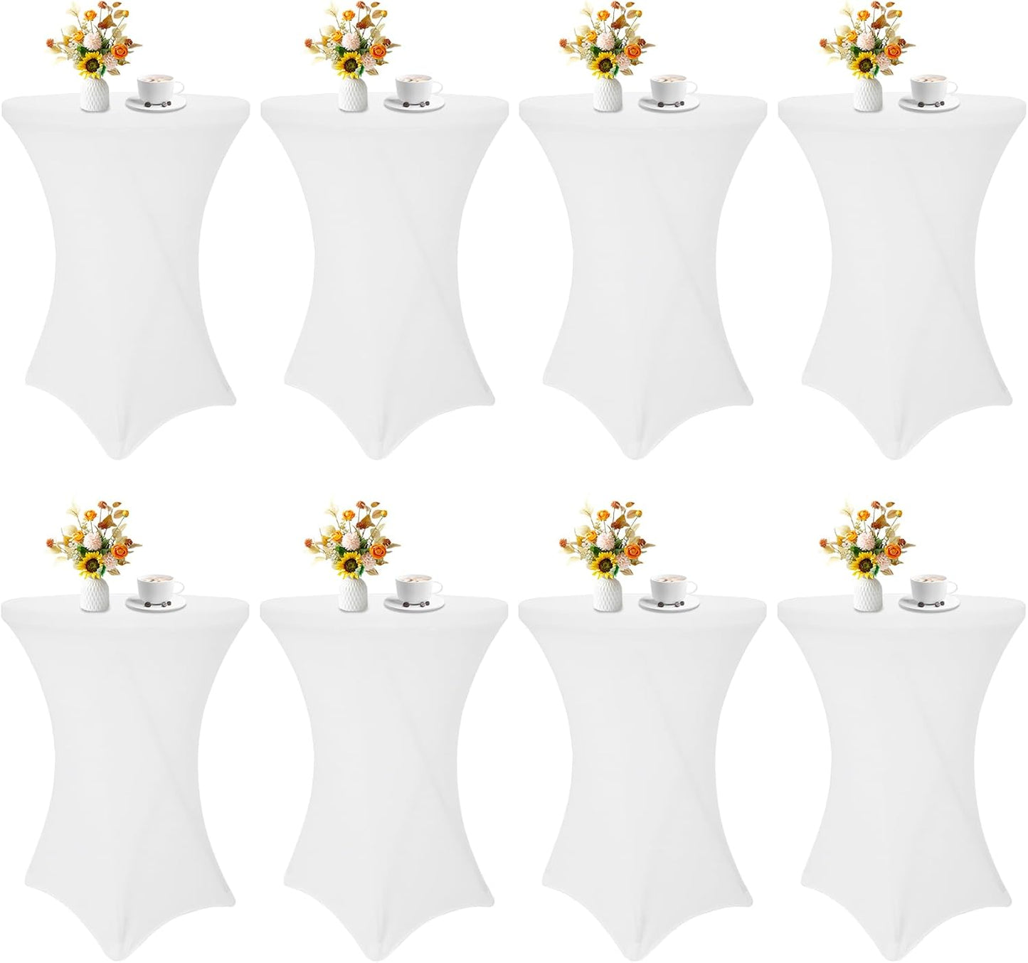 8 Pack Cocktail Table Covers 32x43 Inch Fitted Stretch Spandex Square Corners White Table Cover High Top Cocktail Round Tablecloth for Party, Wedding, Birthday, Banquet(White)