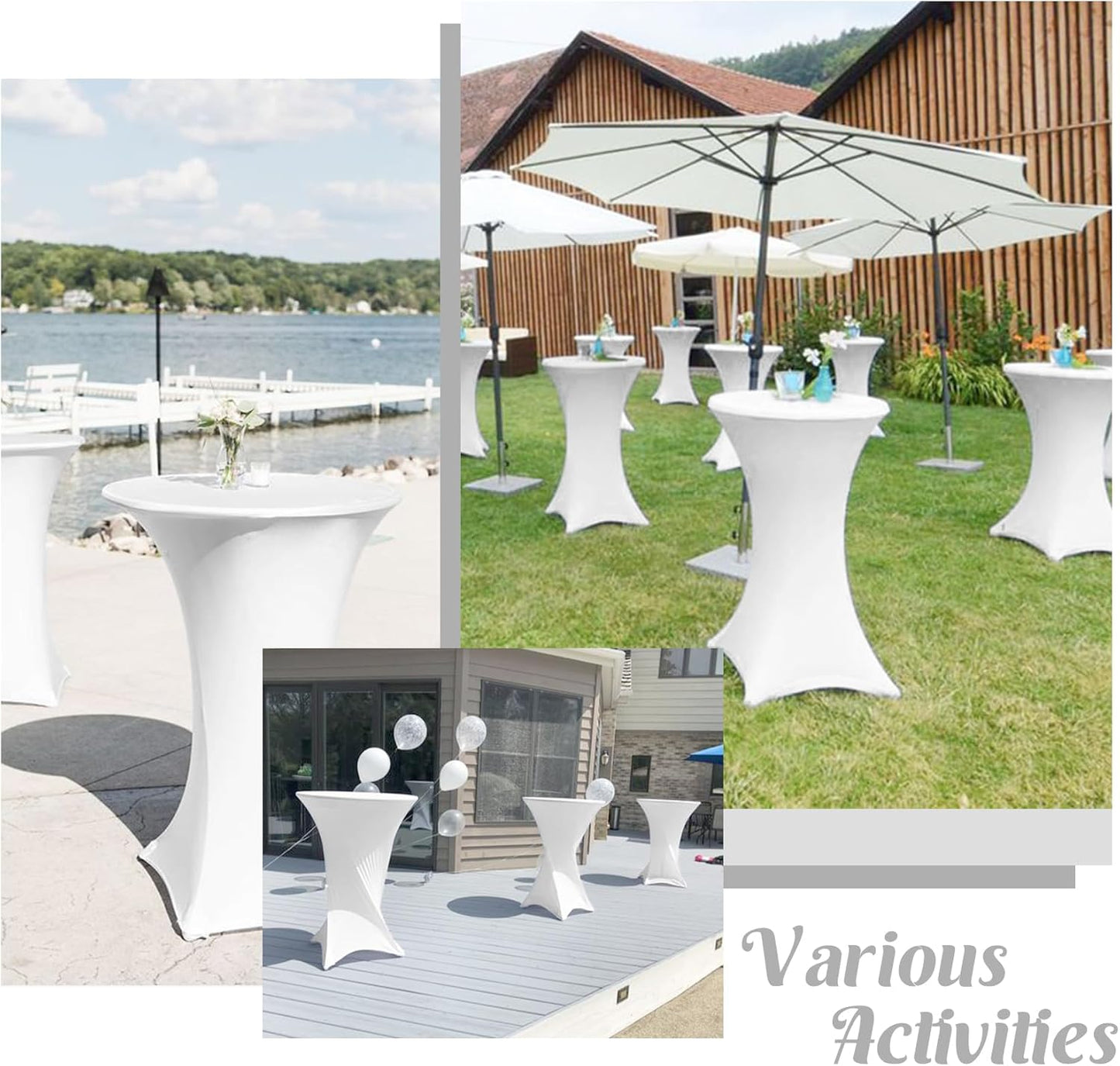 8 Pack Cocktail Table Covers 32x43 Inch Fitted Stretch Spandex Square Corners White Table Cover High Top Cocktail Round Tablecloth for Party, Wedding, Birthday, Banquet(White)