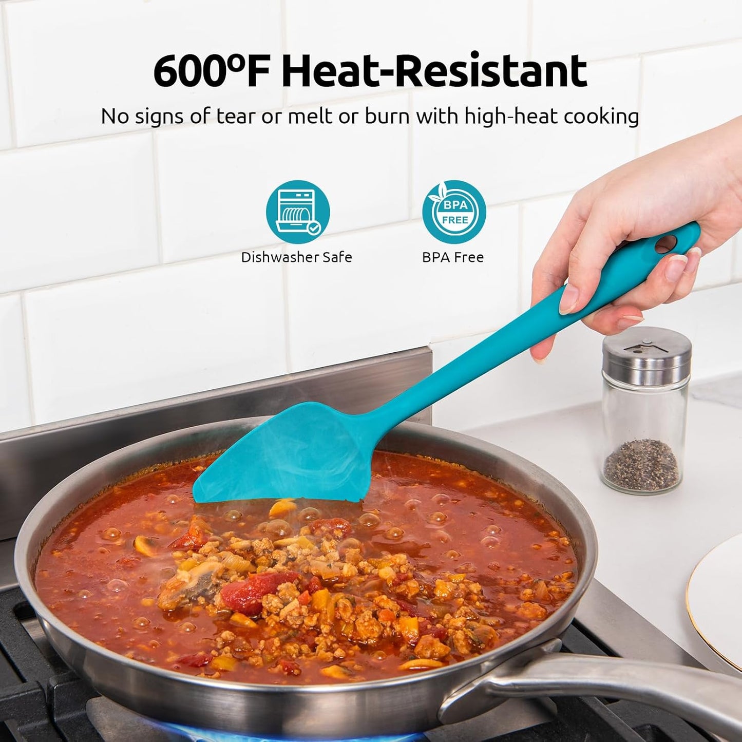 Silicone Spoon Spatula Set, 600ºF High Heat Resistant Food Grade Flexible Rubber Scraper, Cooking Mixing Baking Kitchen Utensils Set of 3 (Multicolors)