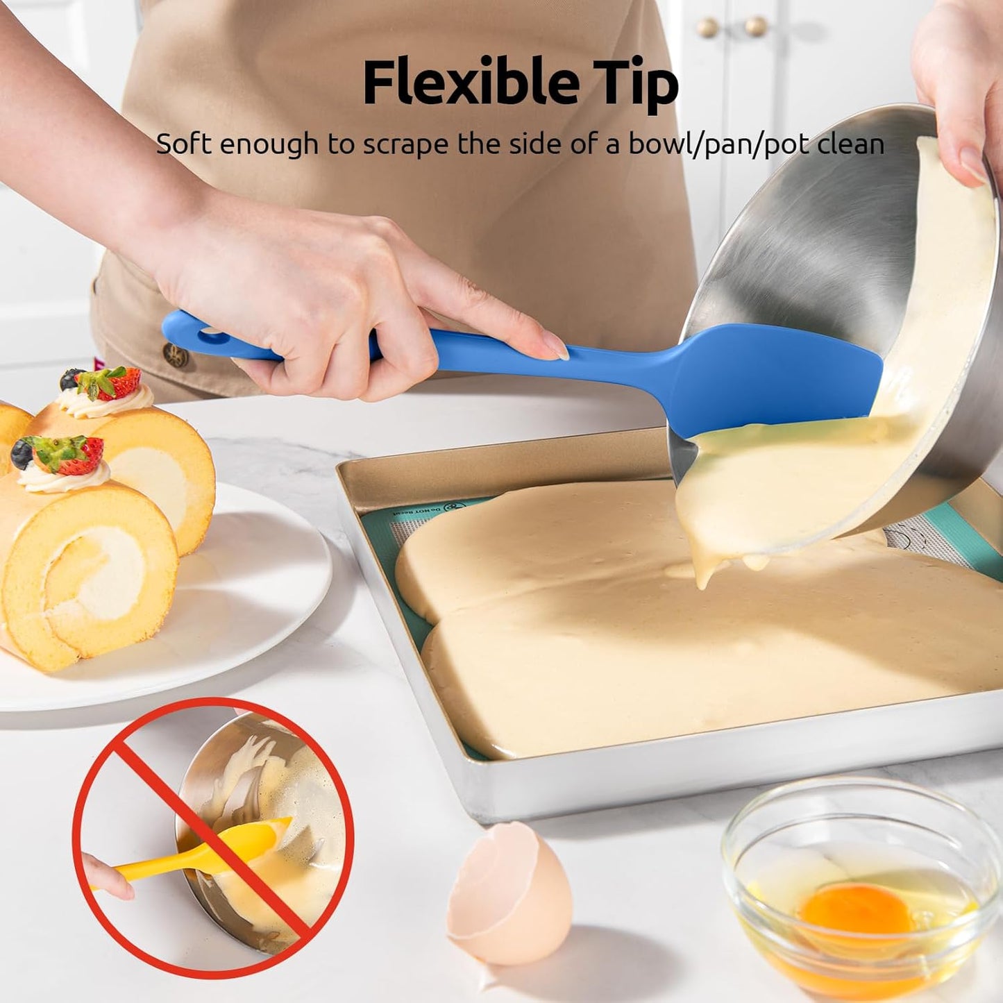 Silicone Spoon Spatula Set, 600ºF High Heat Resistant Food Grade Flexible Rubber Scraper, Cooking Mixing Baking Kitchen Utensils Set of 3 (Multicolors)