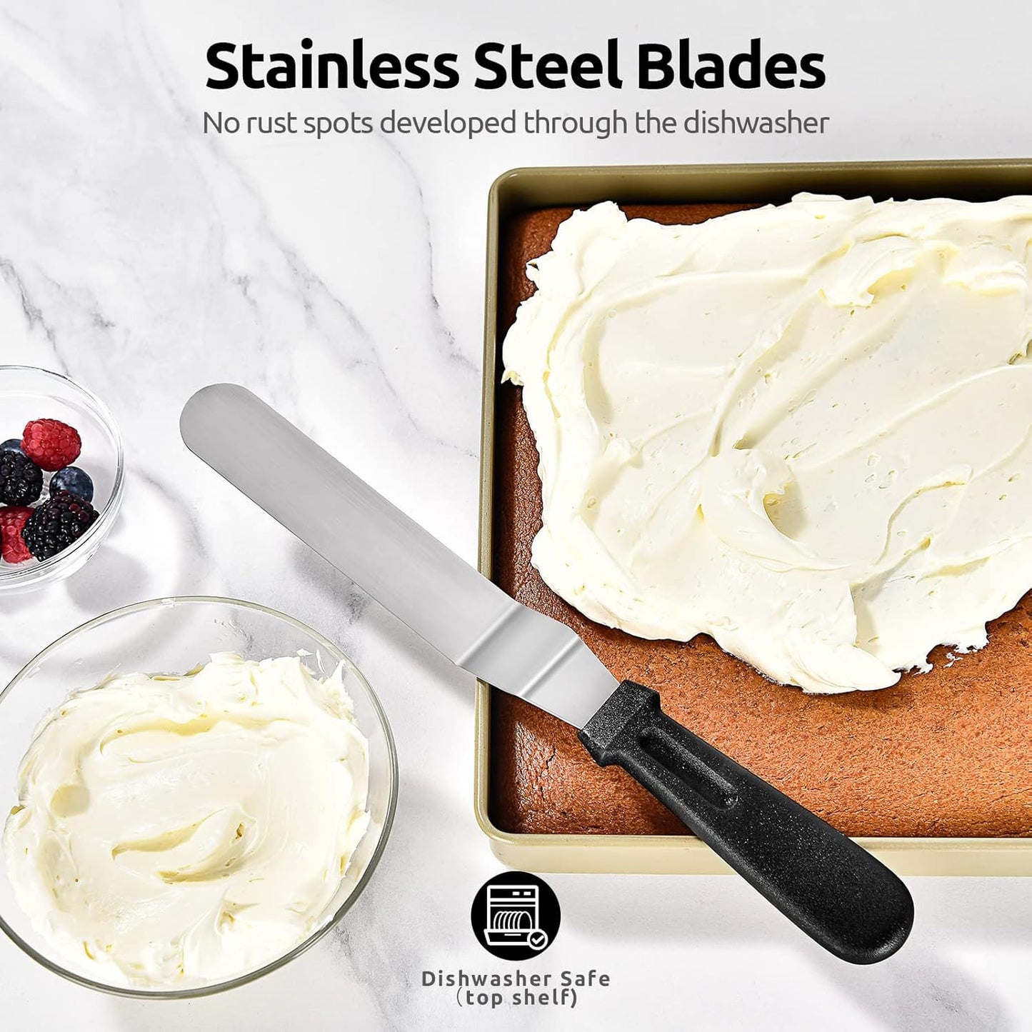 Icing Spatula,  Offset Spatula Set with 6", 8", 10" Blade,Stainless Steel Angled Cake Decorating Frosting Spatula Set of 3 (Black)