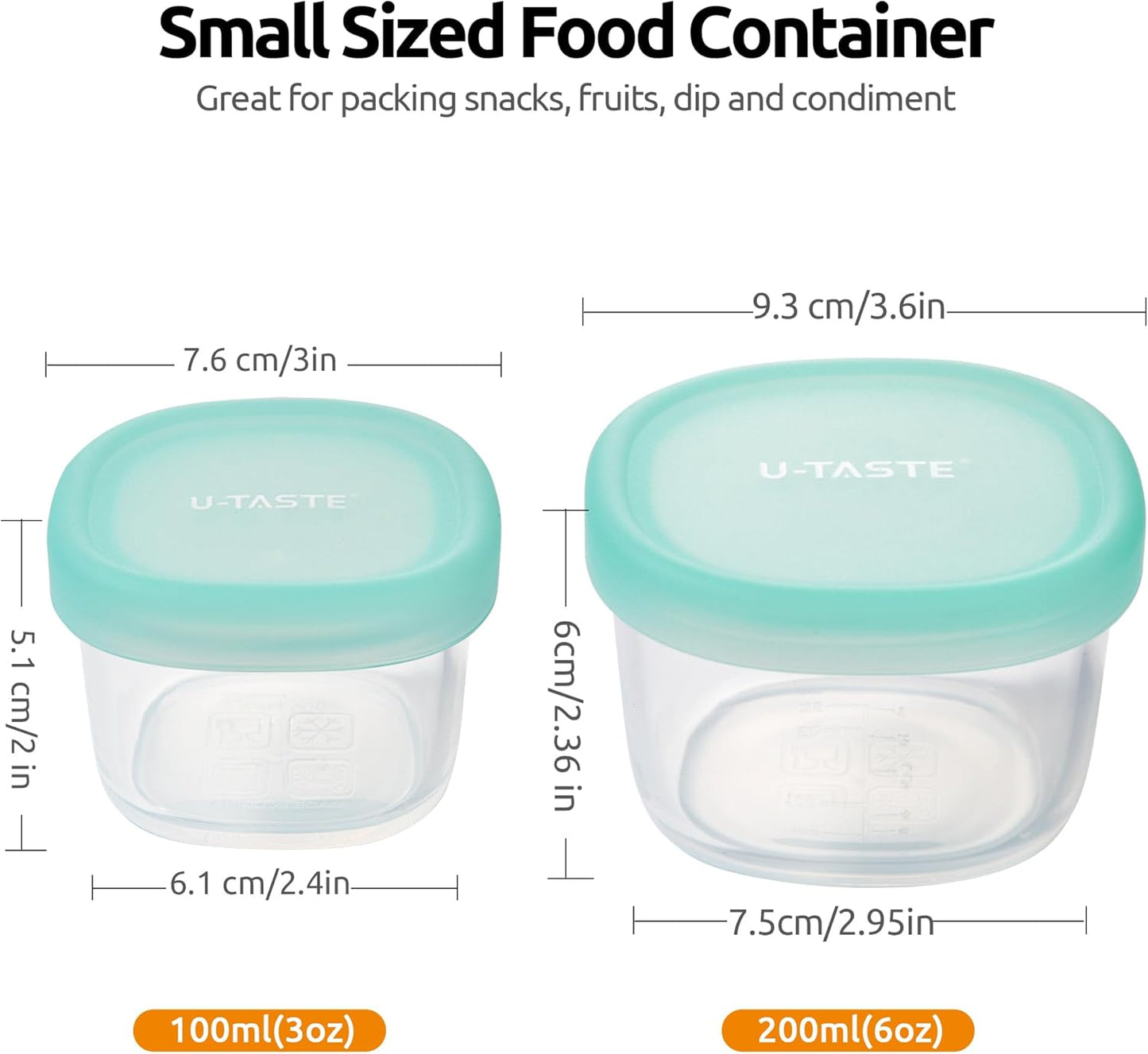 3oz 6oz Small Storage Containers: Food Grade Liquid-Silicone Freezer Box with Airtight Lid, Microwave Safe with Clear Measurements, Reusable for Meal Prepping Portion (Set of 4, Aqua Sky)