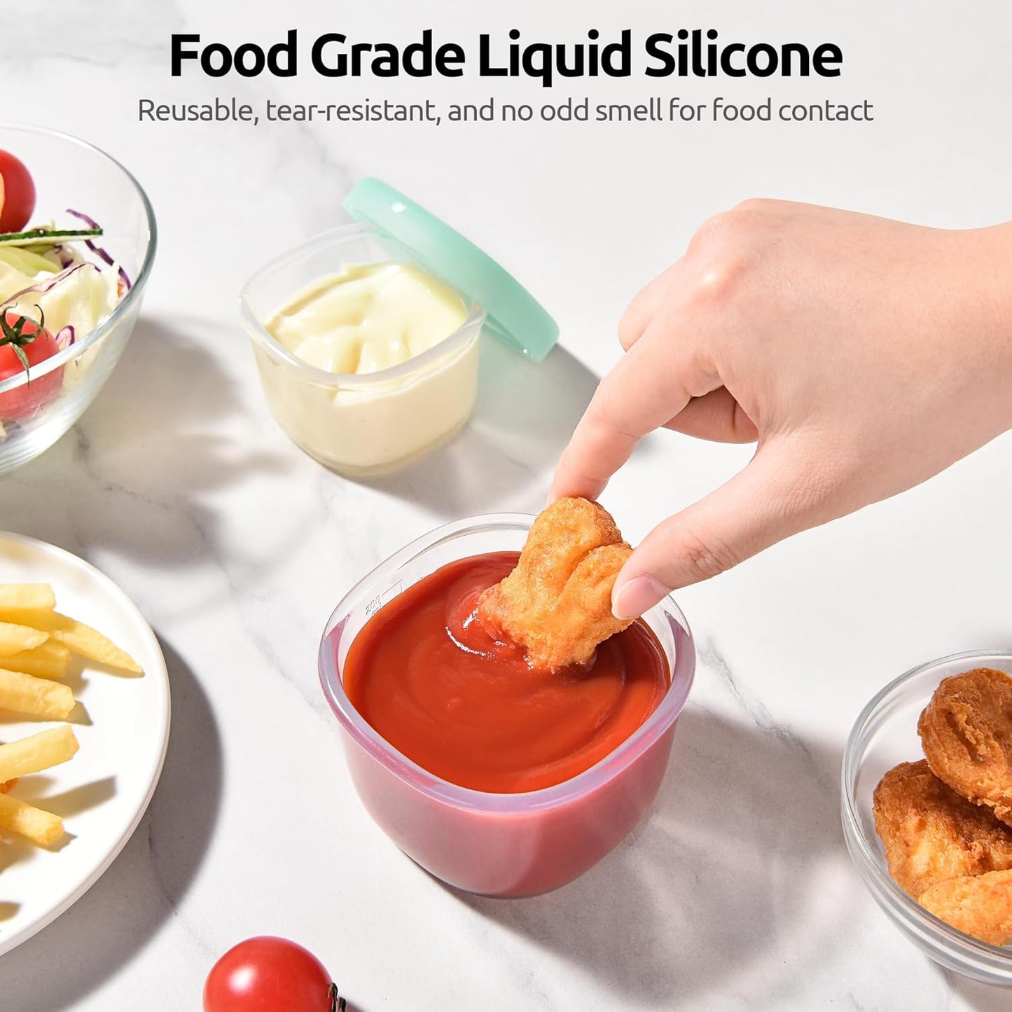 3oz 6oz Small Storage Containers: Food Grade Liquid-Silicone Freezer Box with Airtight Lid, Microwave Safe with Clear Measurements, Reusable for Meal Prepping Portion (Set of 4, Aqua Sky)