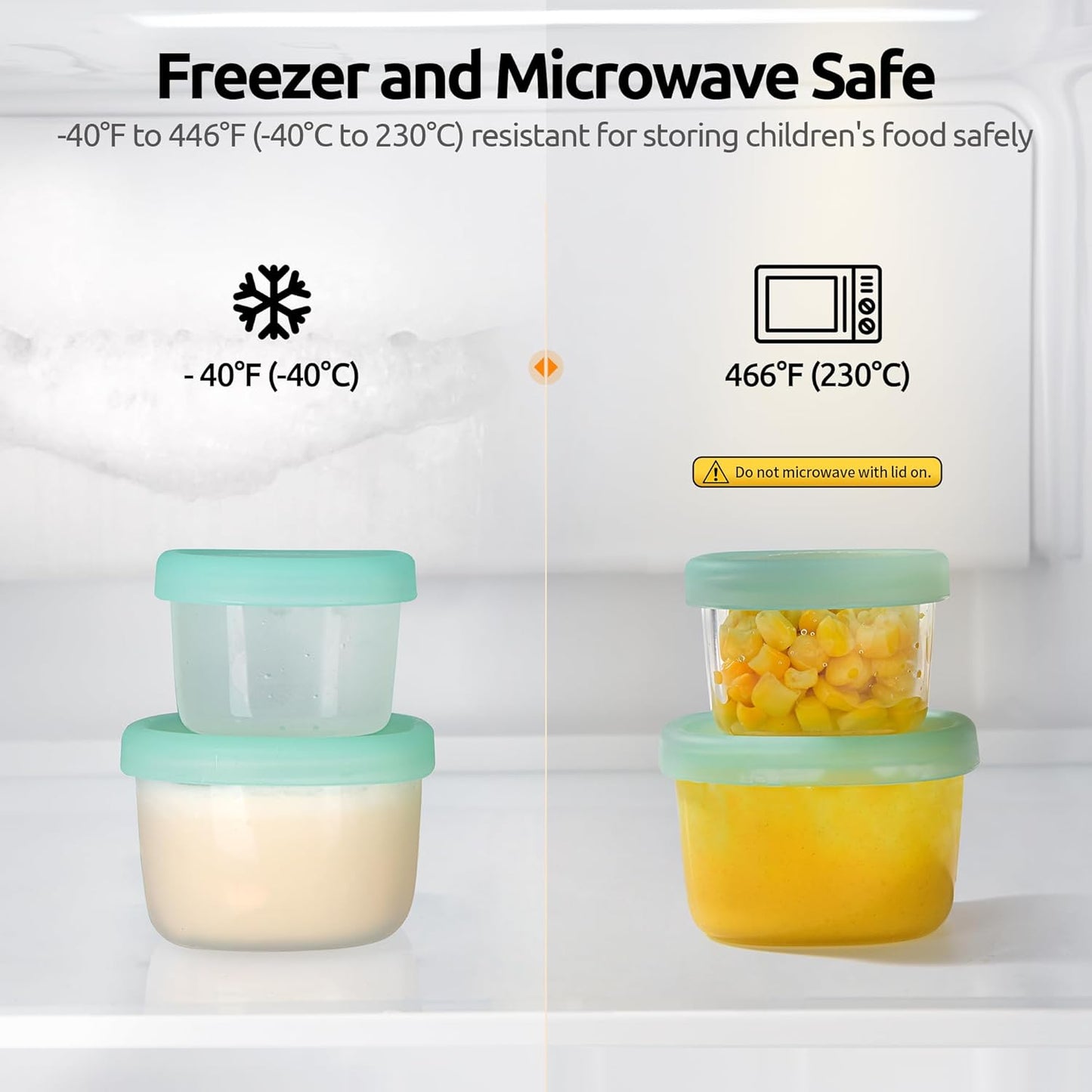 3oz 6oz Small Storage Containers: Food Grade Liquid-Silicone Freezer Box with Airtight Lid, Microwave Safe with Clear Measurements, Reusable for Meal Prepping Portion (Set of 4, Aqua Sky)