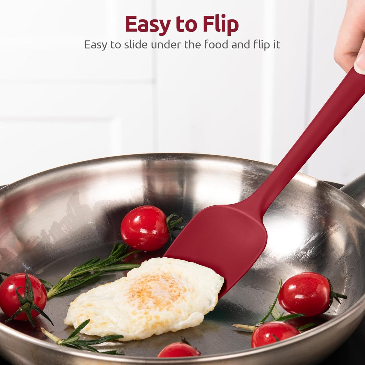 600ºF Heat Resistant Silicone Spoons:  Flexible Baking Spoon Spatula & Cooking Scoop Spoonula, Seamless Soft Kitchen Utensils for Serving, Scraping, Scooping in Non-Stick Cookware (Red)
