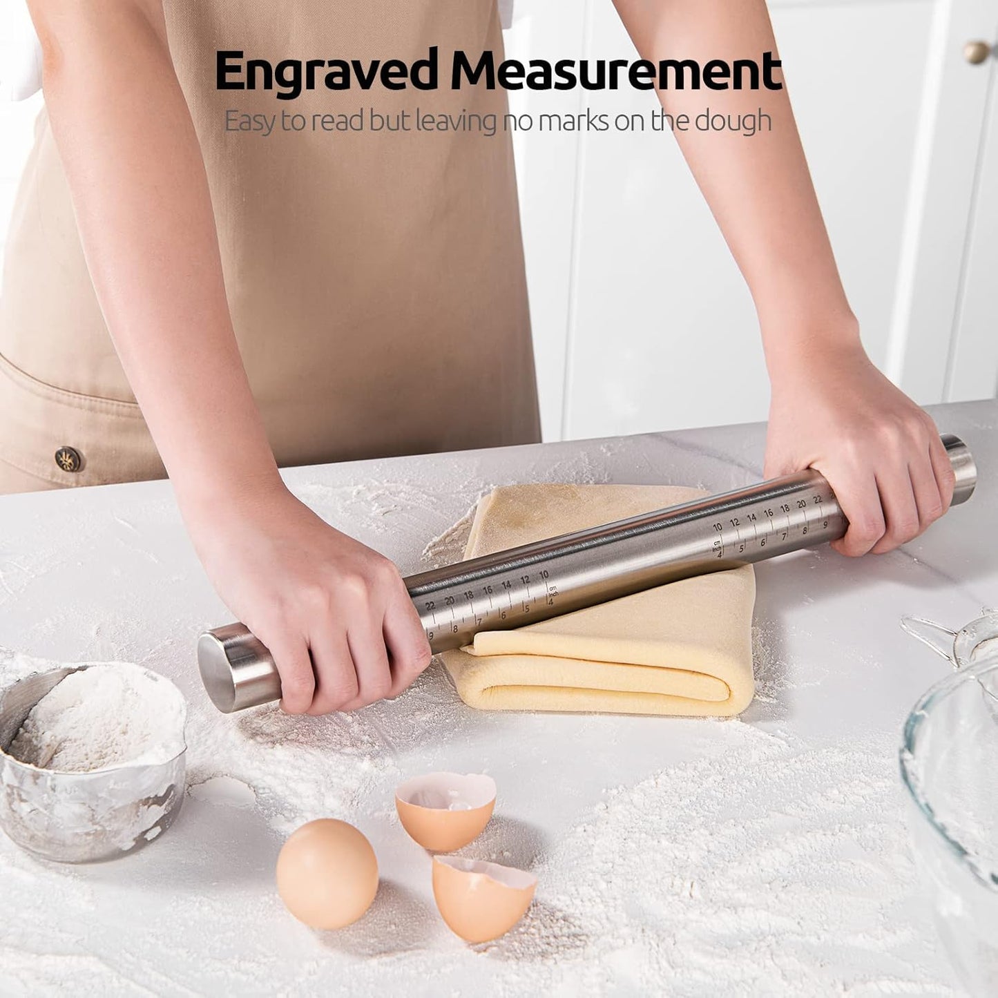 18/8 Stainless Steel 16 inch Adjustable Rolling Pin with Silicone Removable Thickness Rings, Nonstick Kitchen Roller Pin for Baking Cookies Pastry Pizza Pasta Dough Fondant (Teal/Aqua Sky)