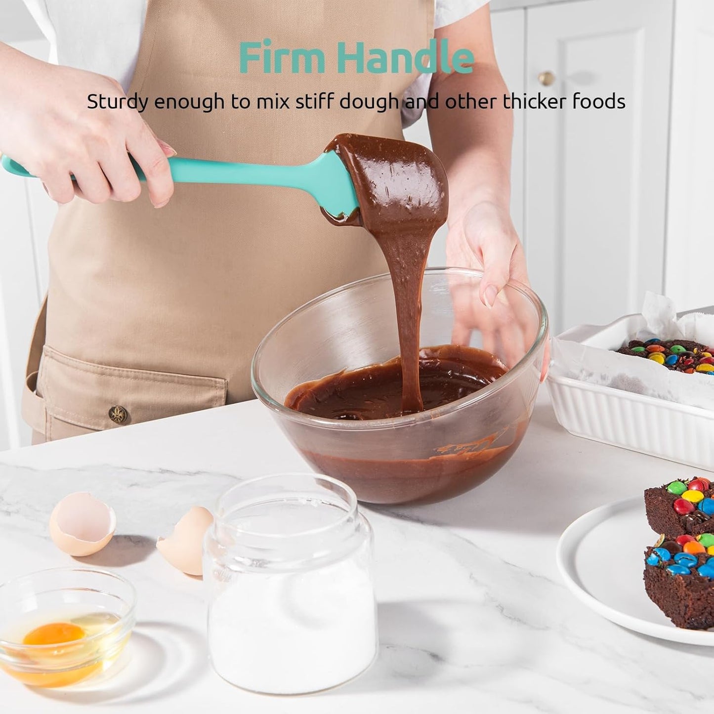 600ºF Heat Resistant Silicone Spatulas: Kitchen Cooking Mixing Utensils (4PCS, Aqua Sky) and 8"+10"+12" Kitchen Cooking Tweezer: 18/8 Stainless Steel Food-Grade Metal Food Tong (Pointed Tip)