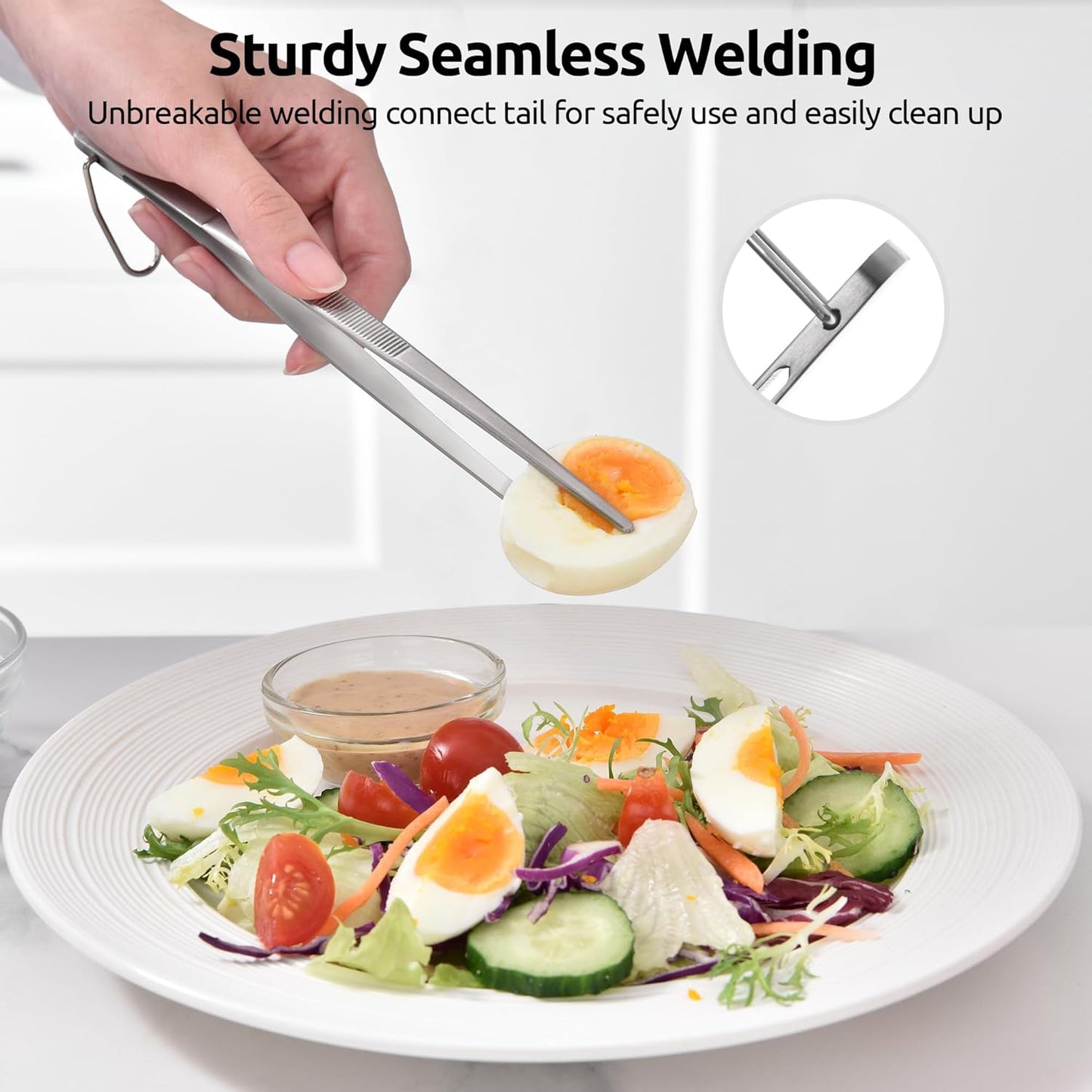 600ºF Heat Resistant 7/9/12 inches Silicone Cooking Tongs with Non Stick Rubber Tips (Aqua Sky) and 8"+10"+12" Kitchen Tweezer Set:18/8 Stainless Steel Food-Grade Metal Food Tong (Pointed Tip)