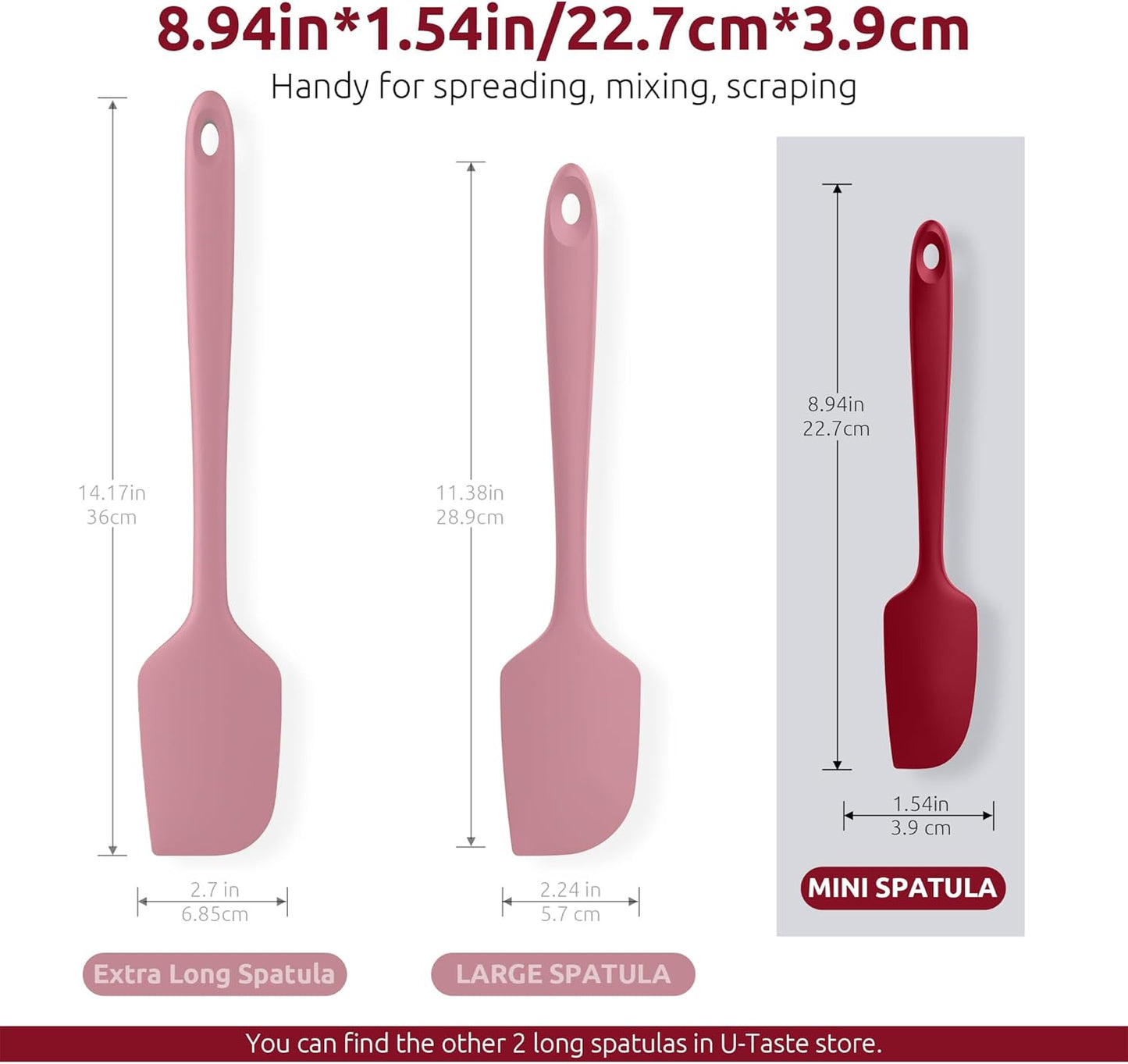 Small Mini Silicone Spatula: 9×2inch 600ºF Heat-Resistant Food-Grade Jar Scraper (Red) and 8in Kitchen Plating Tweezer: 18/8 Stainless Steel Food-Grade Metal Food Tong (Pointed Tip)