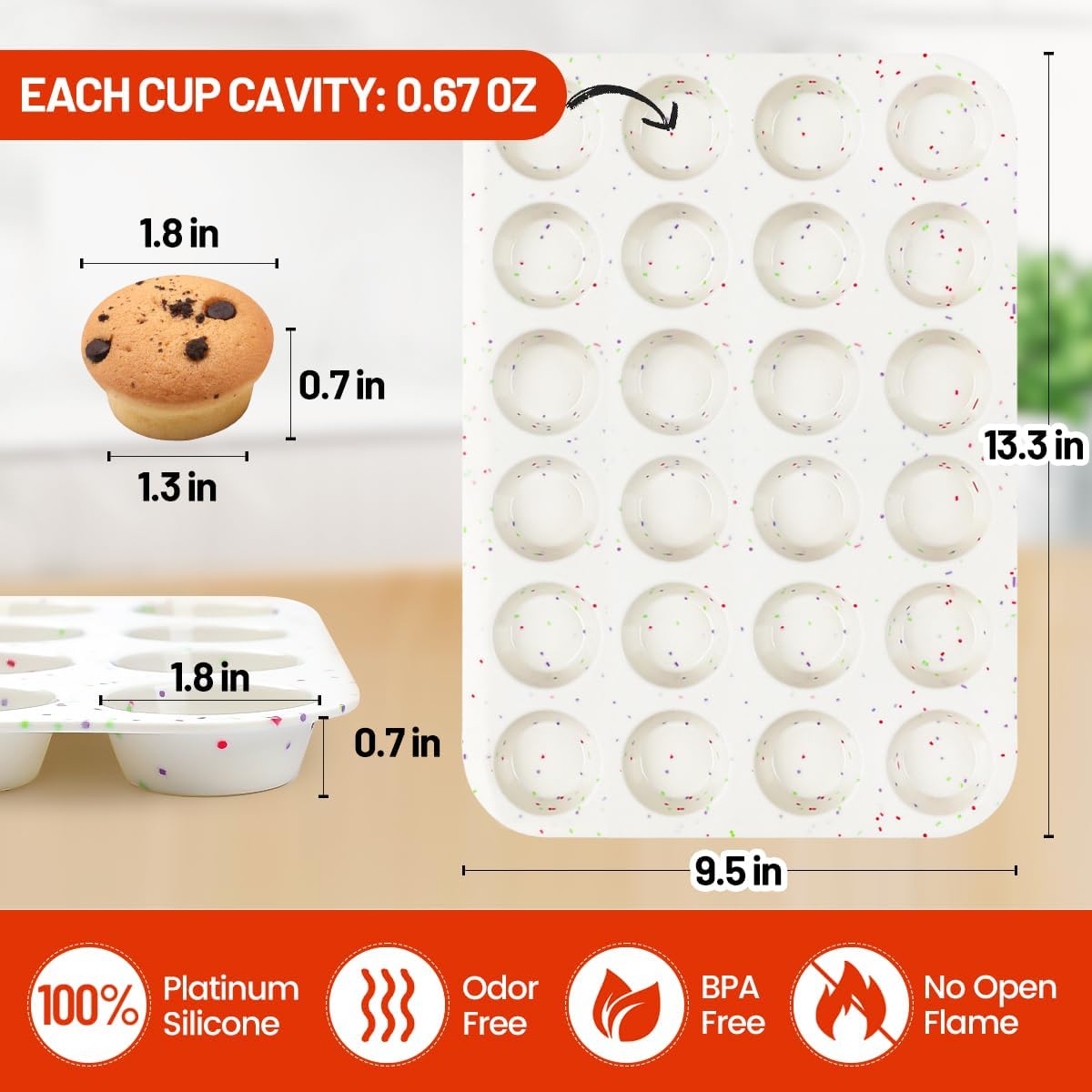 Silicone Muffin Pan, 24 Cups Nonstick Mini Cupcake Pan, Jumbo Muffin Pan, 3.5" Large 6 Cup for Baking Muffin, Cupcake, Egg Bites, Fat Bomb, Confetti